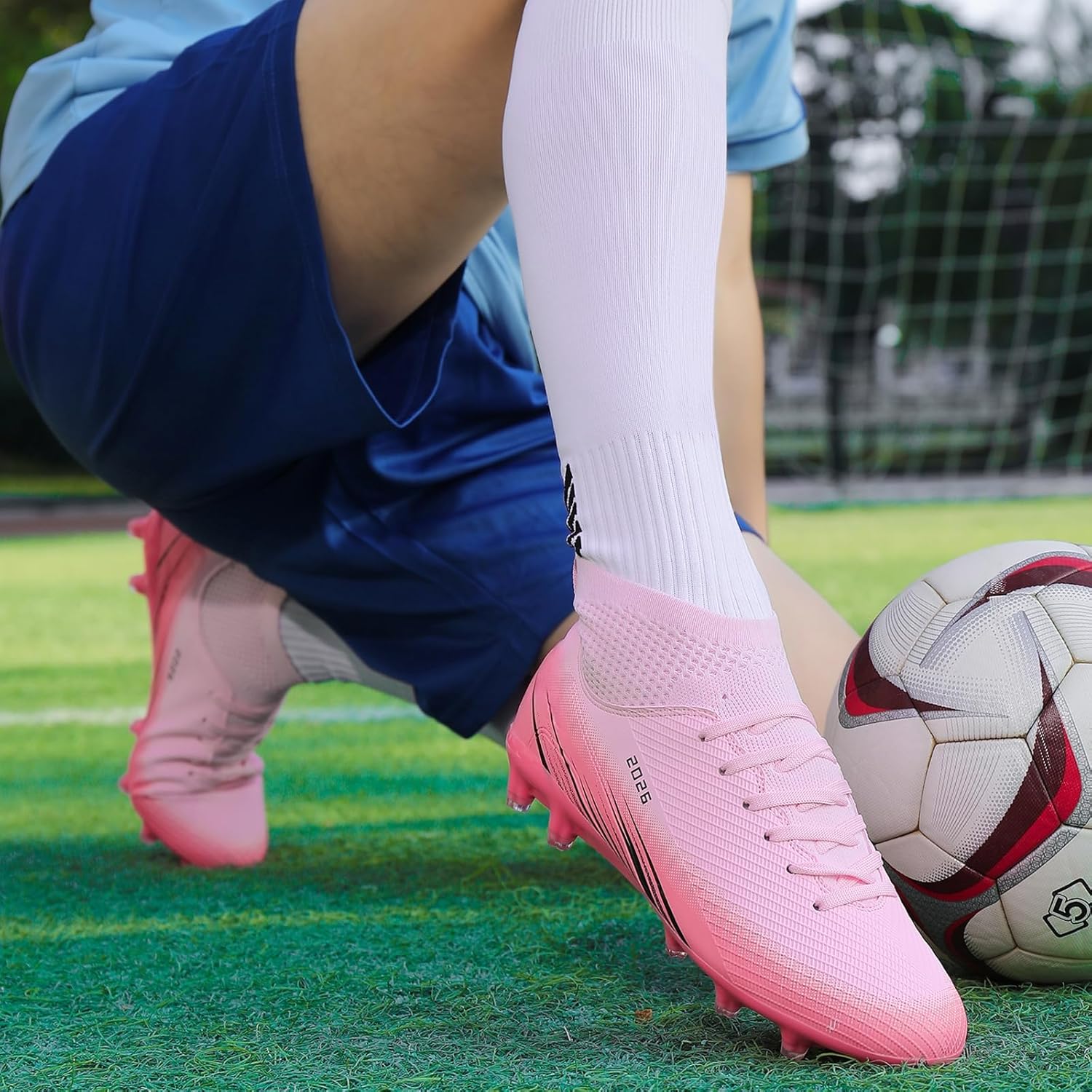 Soccer Cleats for Mens Womens Turf Soccer Shoes Indoor Footall Cleats High Ankle TF AG FG Football Boots Wide Training Sneaker