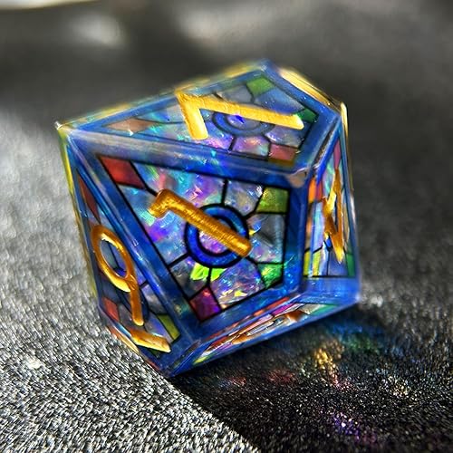 Miniatura 5 de HAOMEJA Juego de dados DND de resina con diseño de ojo de dragón D&D, 7 piezas de resina de borde afilado con bolsa, dados poliédricos de Calabozos