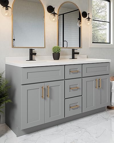 Miniatura 2 de Design House - Mueble de tocador de baño moderno sin ensamblar de 4 puertas y 3 cajones, 60 x 21, gris, 599019