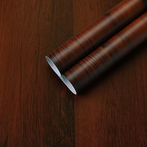 Dimoon Papel tapiz de madera para despegar y pegar, papel de contacto para encimera, color rojo y marrón, papel tapiz de madera para armarios y