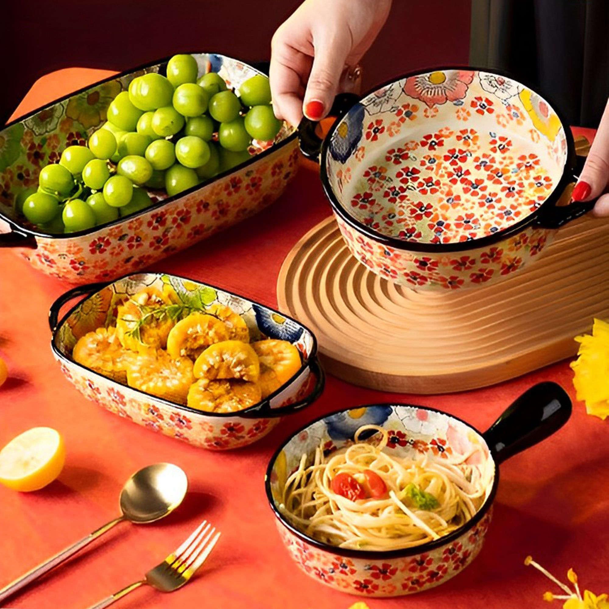 Ceramiczne naczynie do pieczenia do piekarnika, małe naczynie do zapiekania z uchwytami, piekarnik ceramiczny do pieczenia kwiaty w kolorze C prostokąt 700 ml