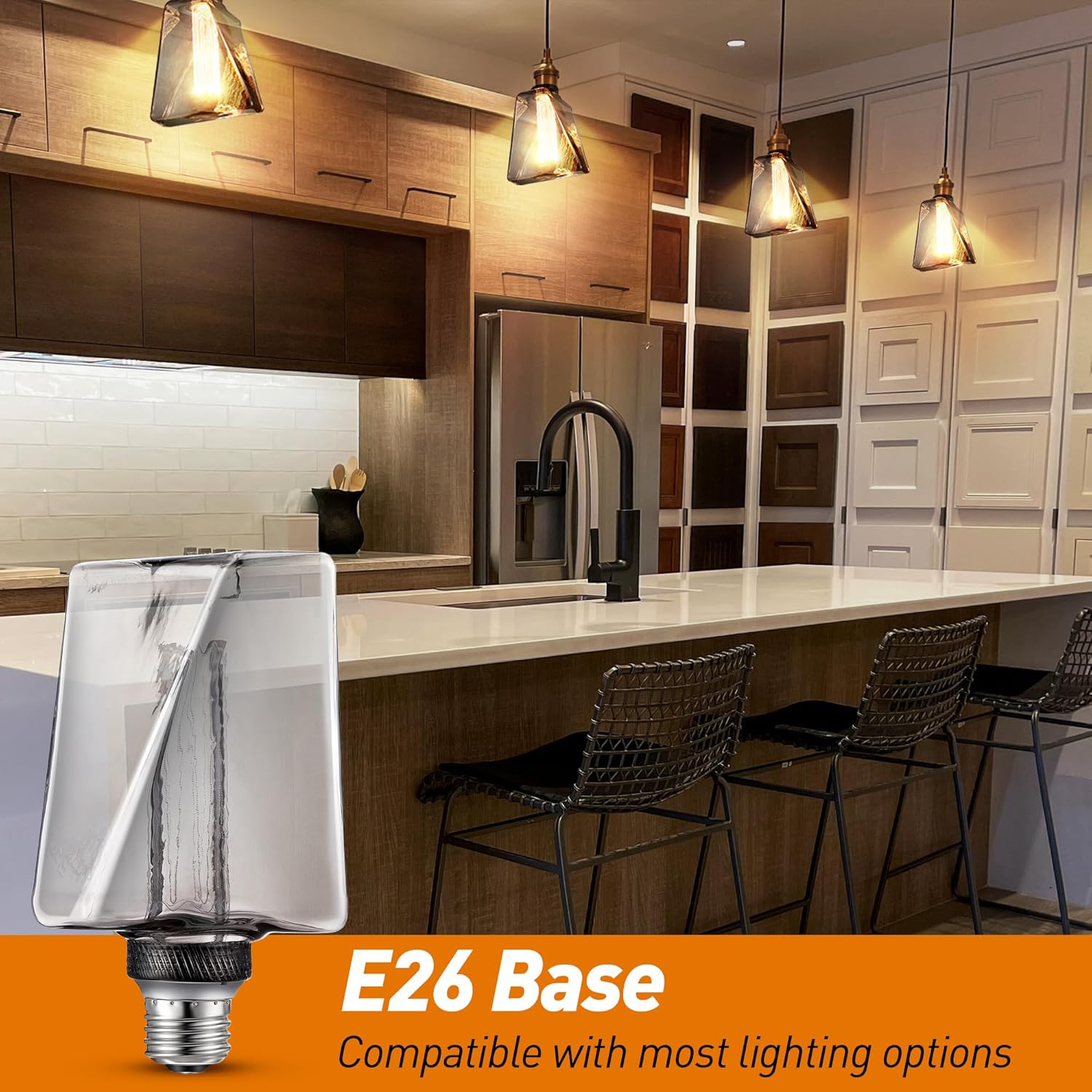Meonum Decorative Light, Ice Style Shaped E26 LED Bulb, Dimmable 3.5W 2200K Soft Warm Vintage Edison Light, with Virtual Filament Acrylic Inner Pillar (Black, 1 Pack)