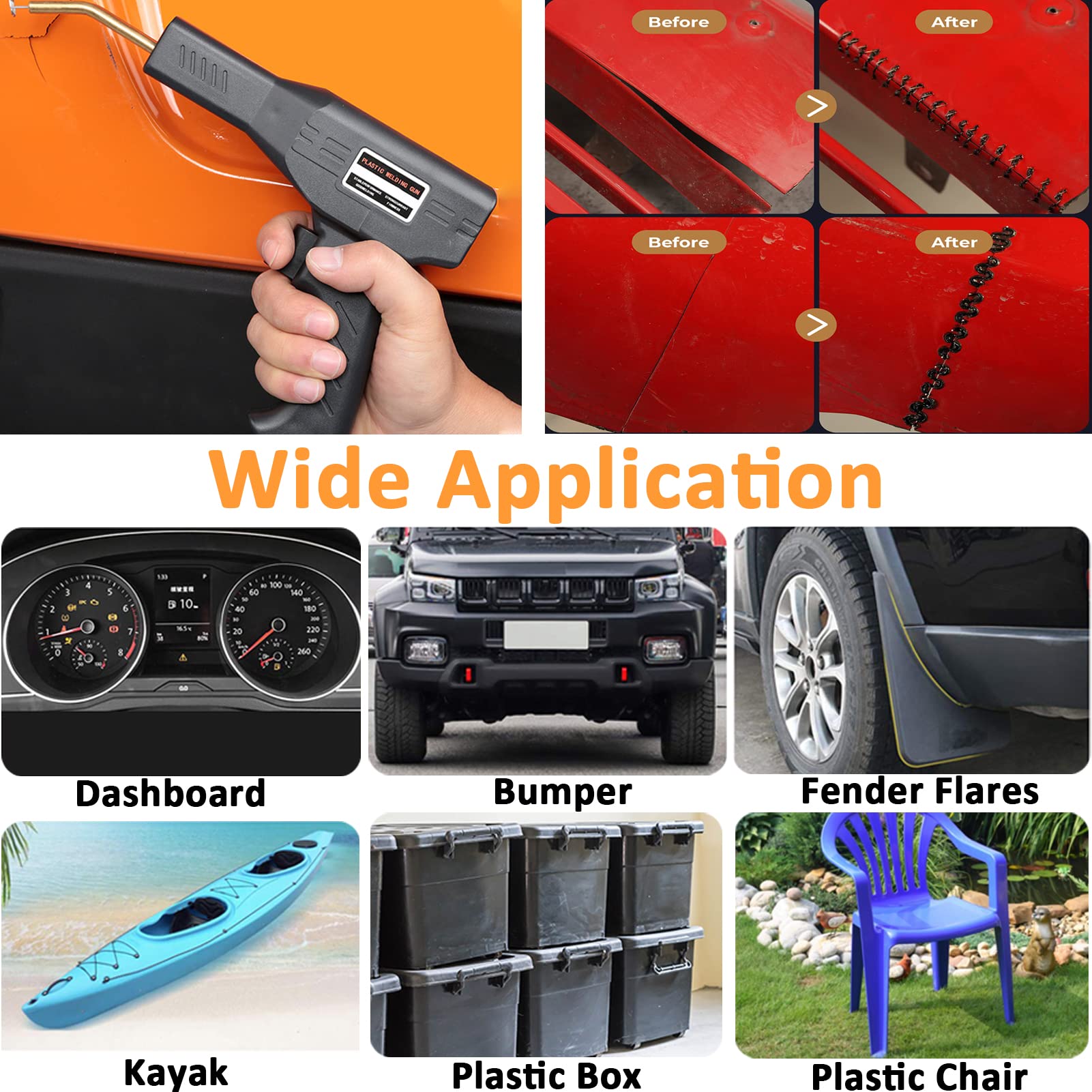 220W Saldatore per Plastica,2 in 1 Saldatrice Plastica con 2Pcs Strumento di Levigatura,800pcs 6 Tipo Graffette,64pcs 7 Tipo Bacchette,Pistola Saldatura Plastica per Riparare Auto Paraurti,Plastica
