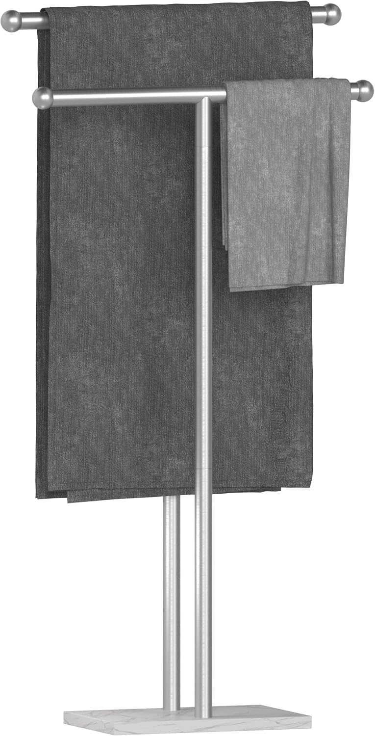 Qflushor Bath Towel Stand with Marble Base 2Tier, 38" Free