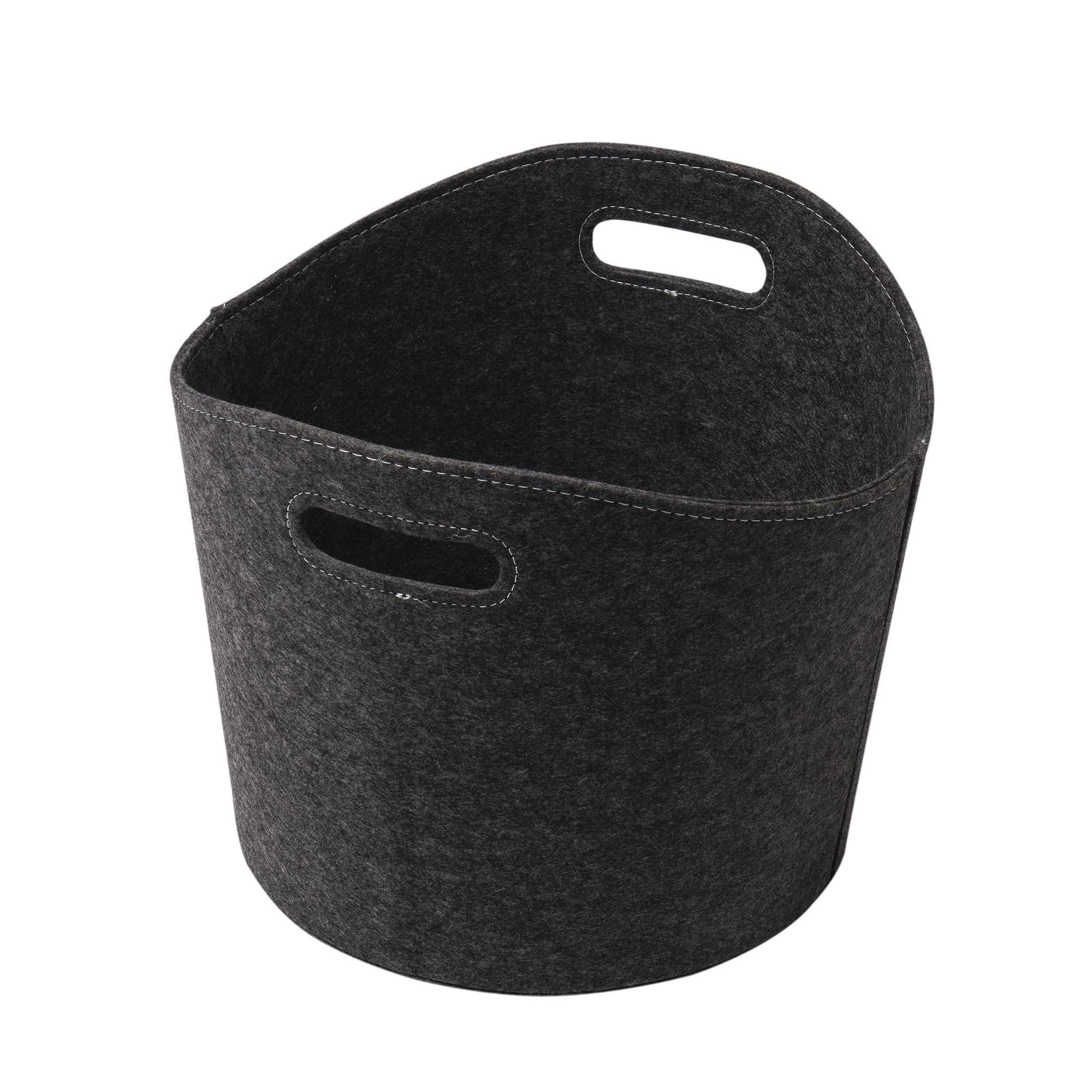 Panier à bûches rond feutre gris Ø39 x H31 cm pliable rangement jouets magazines