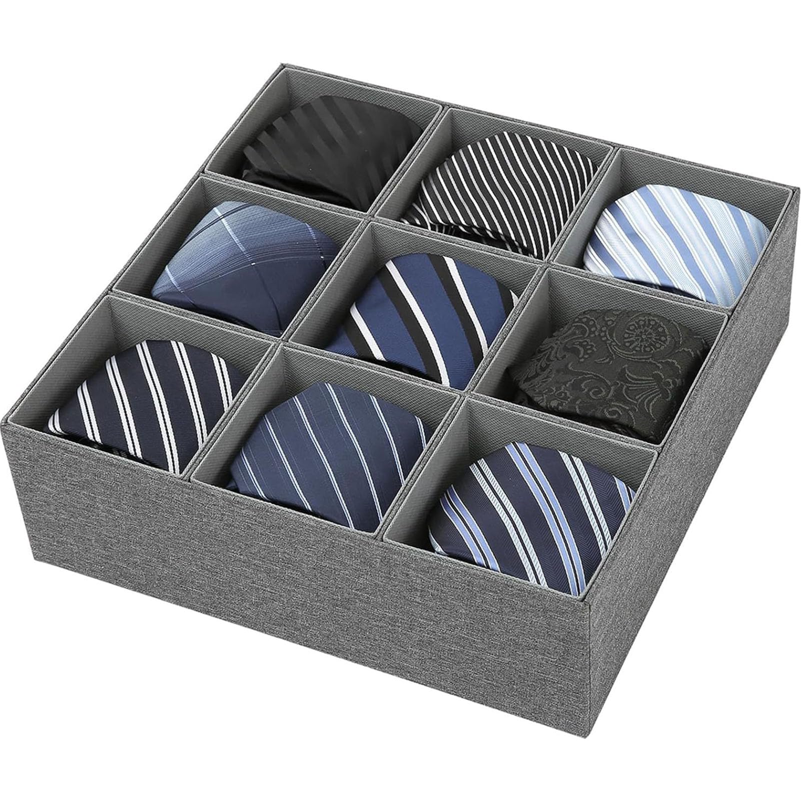 Denash Organizzatore per Cassetti, Scatola Portaoggetti per Armadio a 9 Scomparti per Biancheria Intima, Calzini, Cravatte, Cinture, Divisorio Pieghevole in Tessuto per Biancheria (GREY)