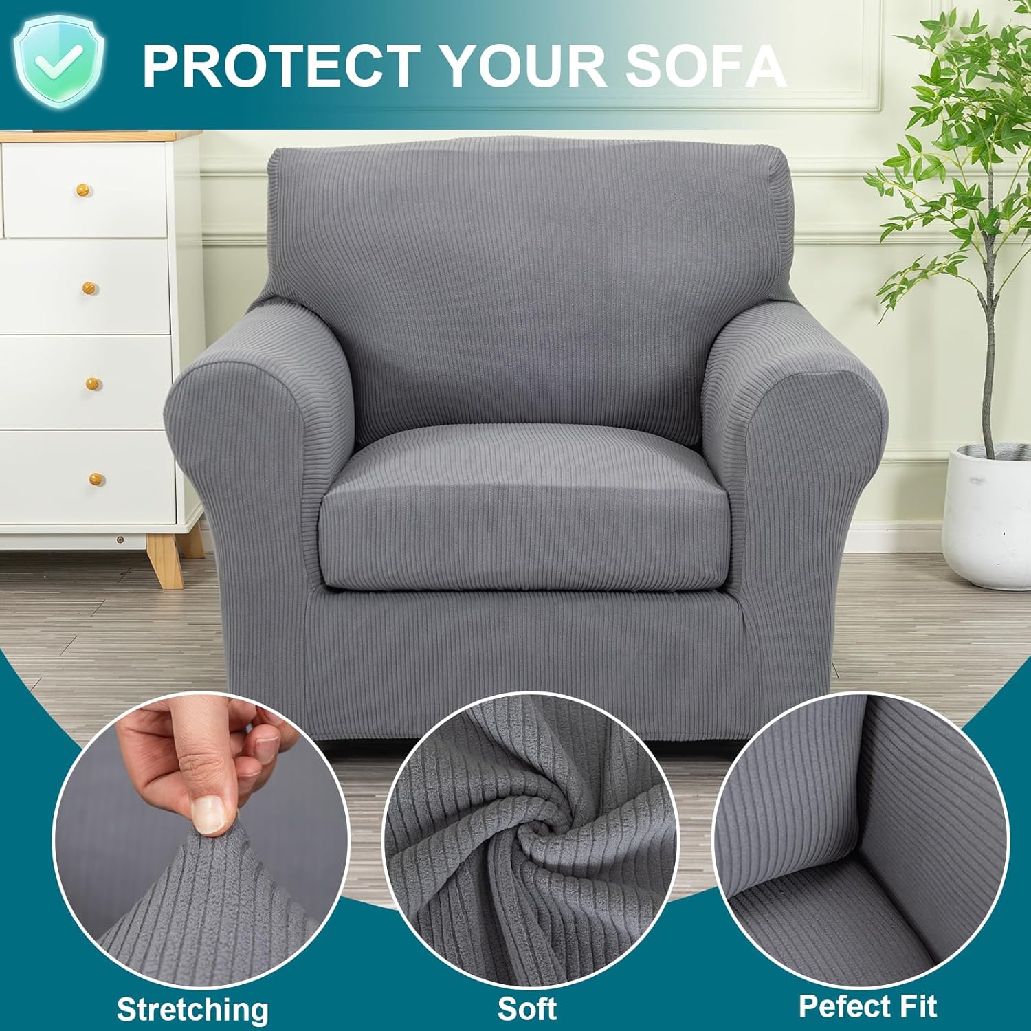NILUOH Washable Stretch 2 Piece Chair Covers for Living Room – Pet & Kid Friendly, Stain Resistant Furniture Protector, Elastic Fitted Slipcover for Easy Installation and Home Decor