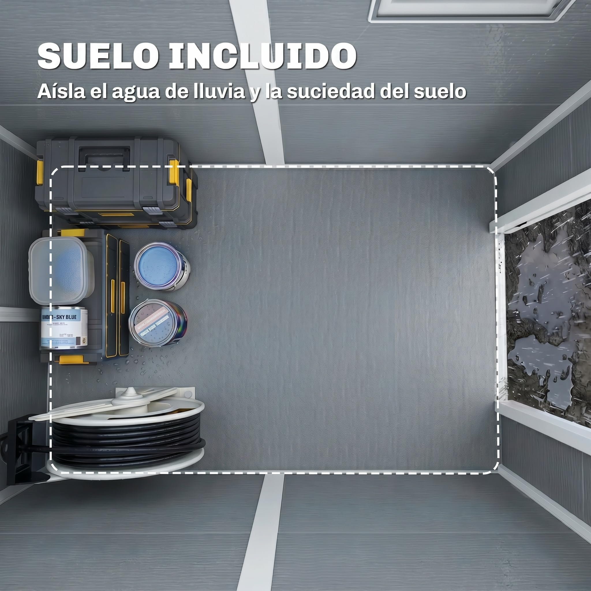 Outsunny Caseta de Jardín Exterior con Suelo 2,1 m² 131x186x198 cm Gris | Cobertizo de Jardín Exterior, Puerta Corredera, Ventana, Techo Inclinado, para Almacenamiento de Herramientas