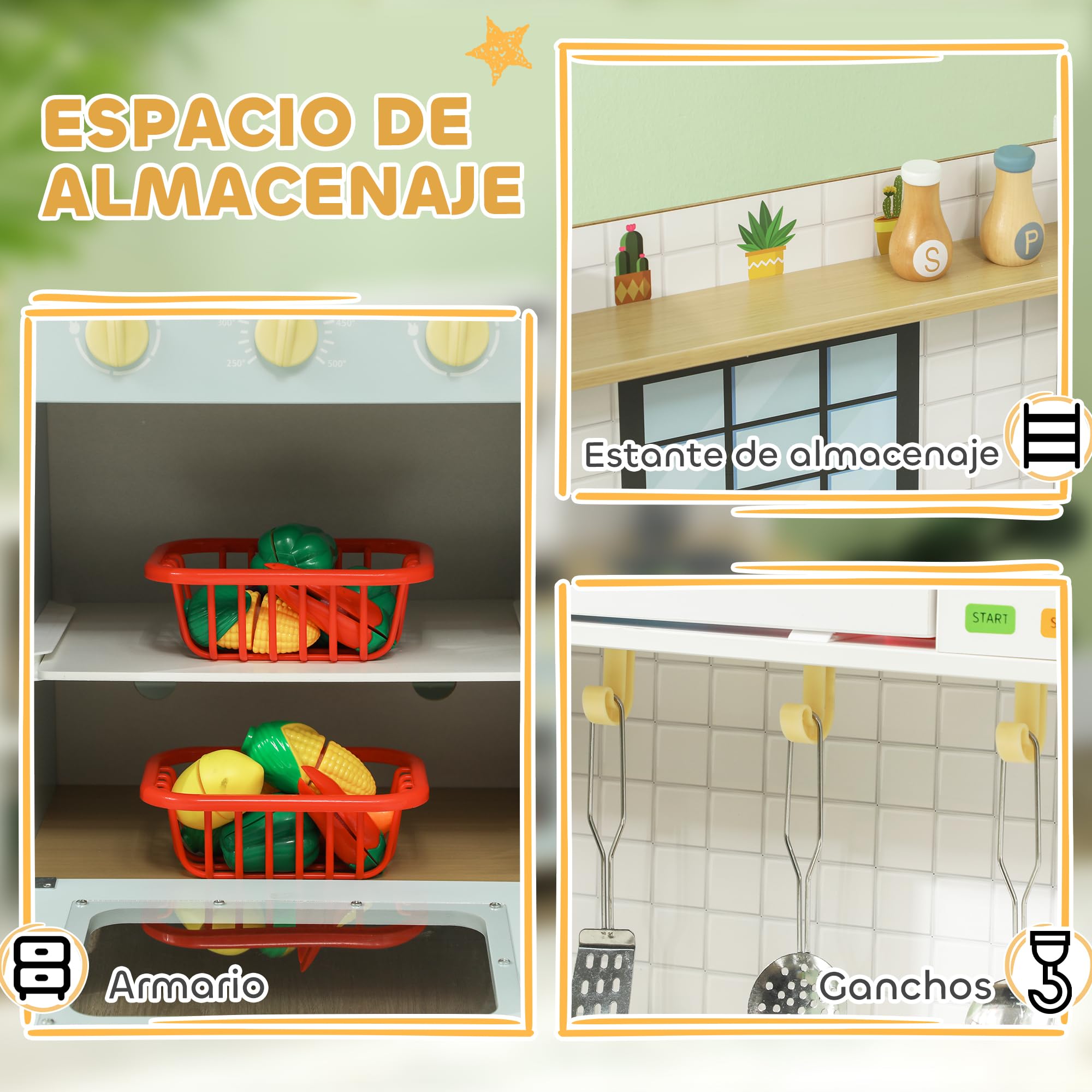AIYAPLAY Cocina de Juguete para Niños +3 Años Cocina de Madera Infantil Cocinita Infantil con Sonido Fogón Horno Grifo Fregadero Microondas y Accesorios de Cocina Azul