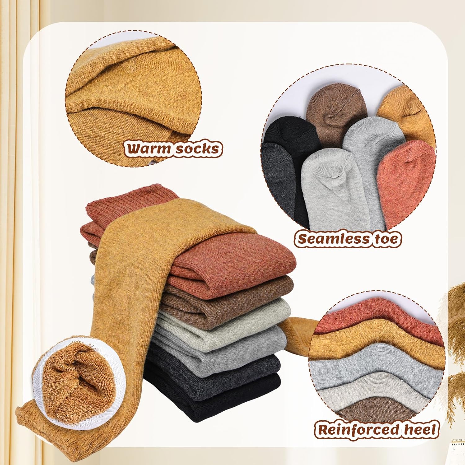 7Pcs Thigh Knee High Thermal Socks for Women Warm Long Winter Boot Sock Thick Stocking for Cold Weather Hiking Skiing - Image 4