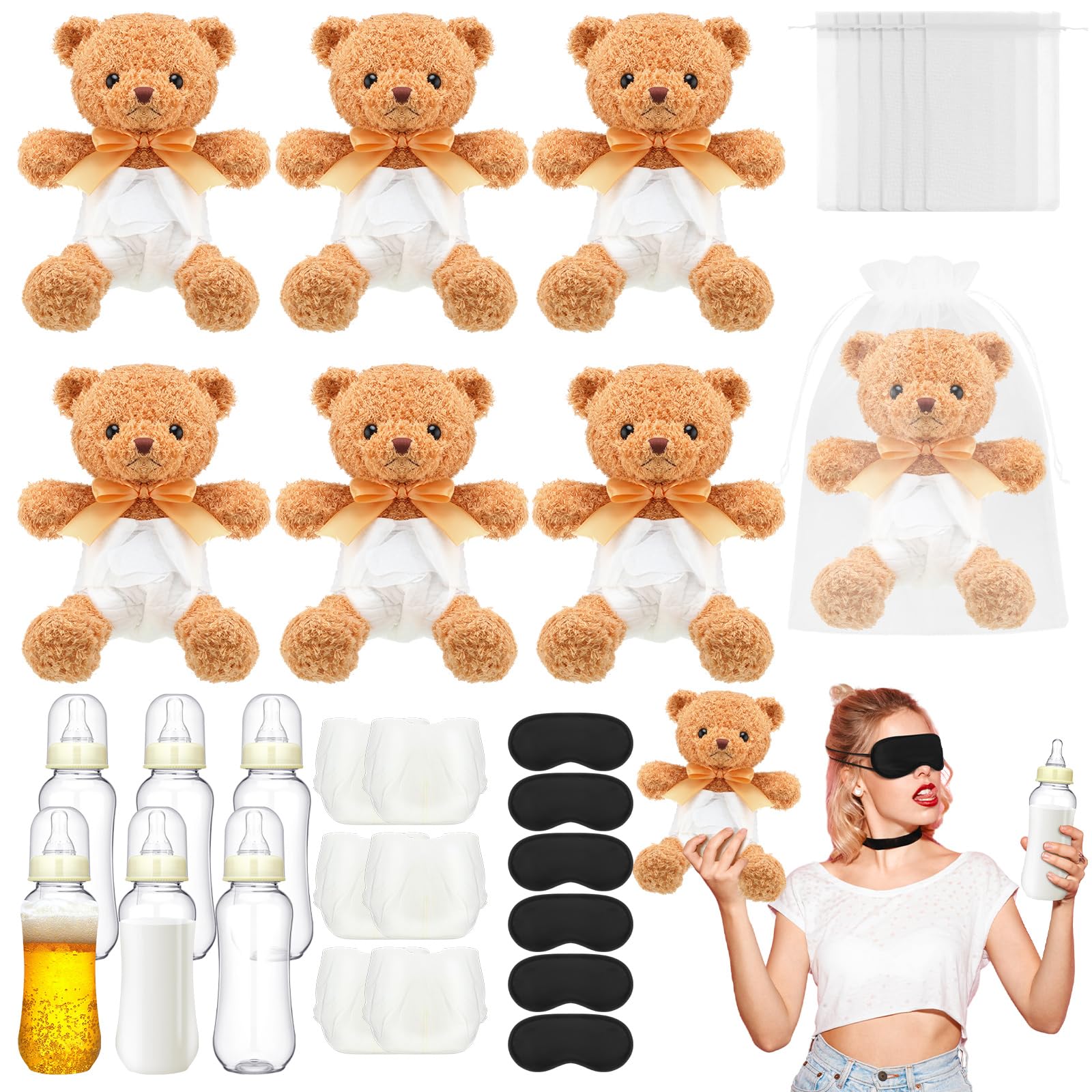 6 Sets Bottle Chug Bear Baby Shower Games Brown Bear