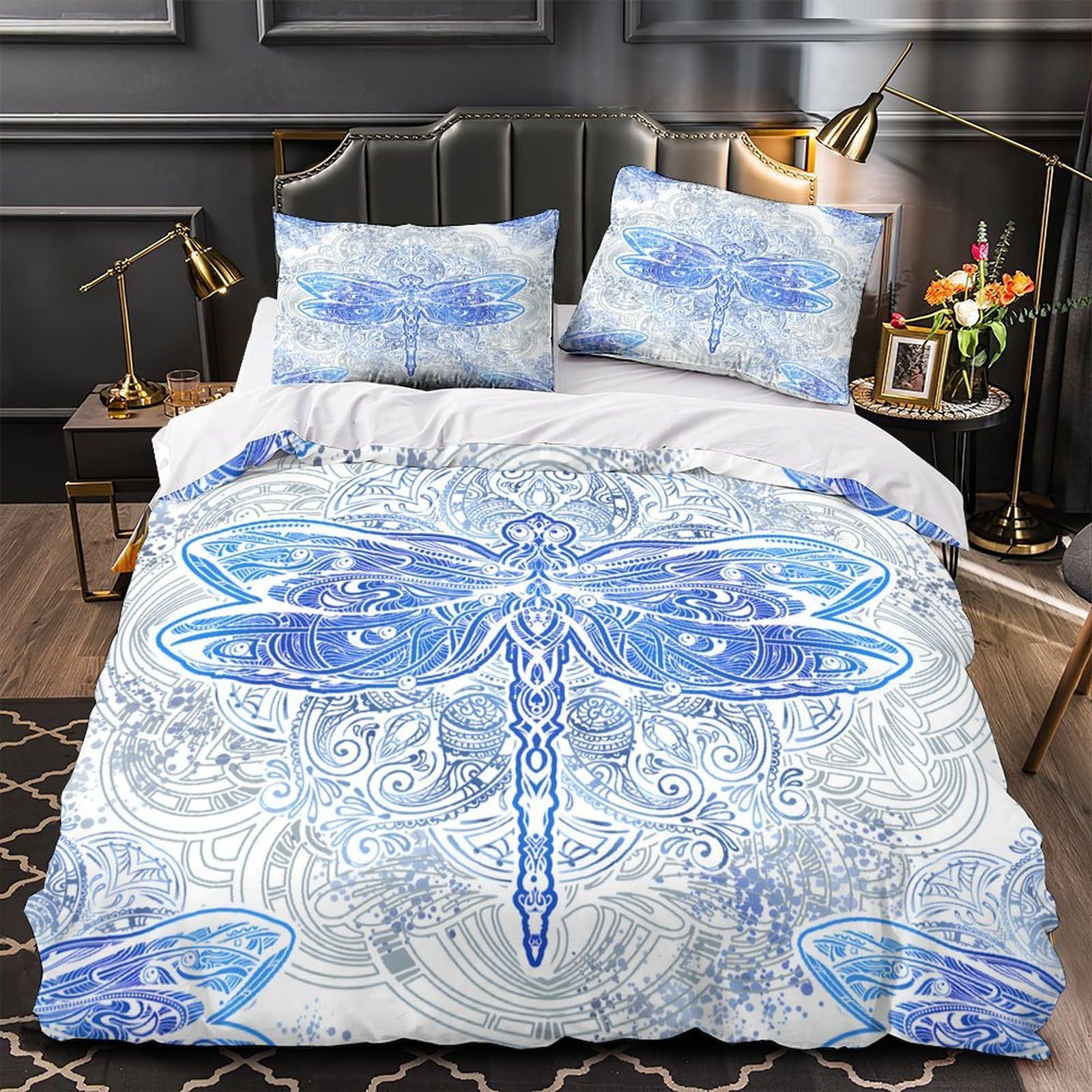 Housse de couette dauphin 220x240 anti-plis et facile à laver avec zip invisible