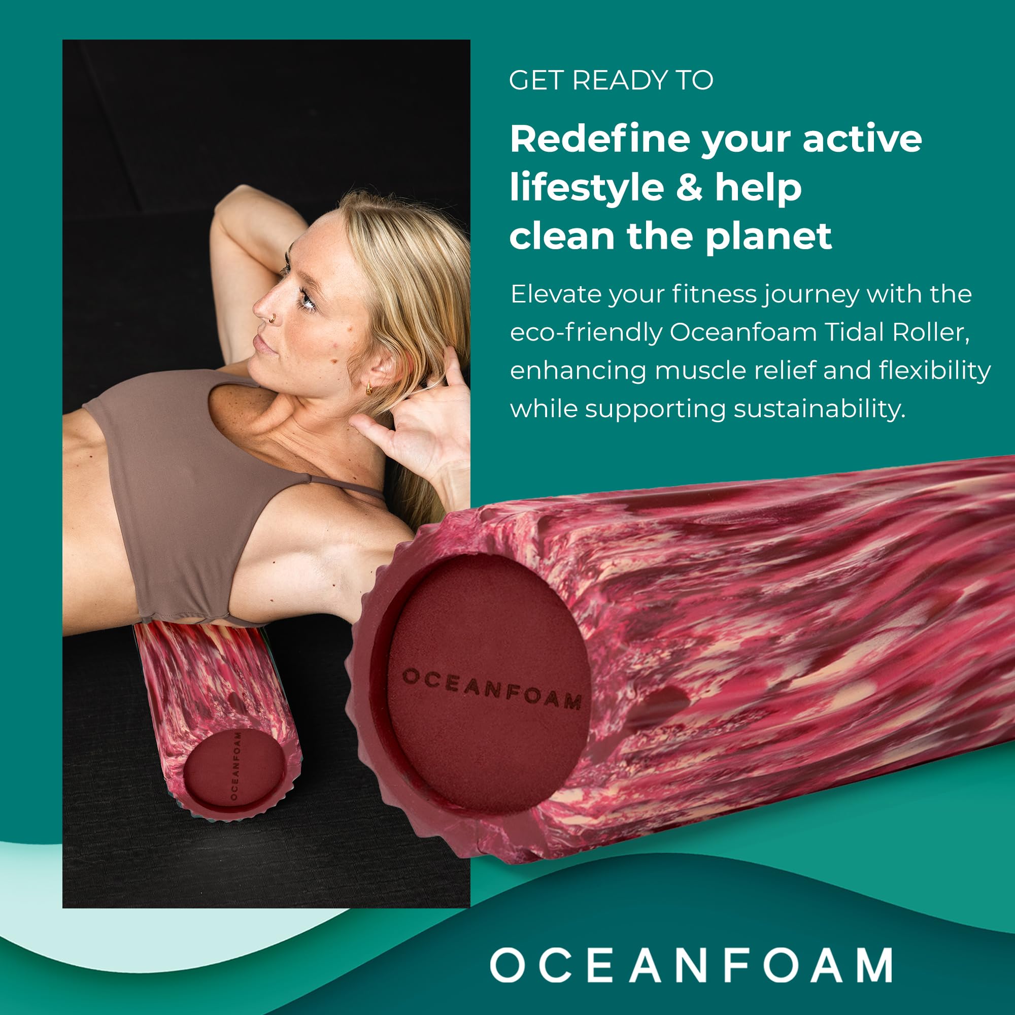 Oceanfoam Tidal Roller – Maroon, Blush & Hot Pink Marmorizzato – Rullo in schiuma per massaggio muscolare per mal di schiena e stretching, solido ed ergonomico a onde larghe testurizzate, yoga e