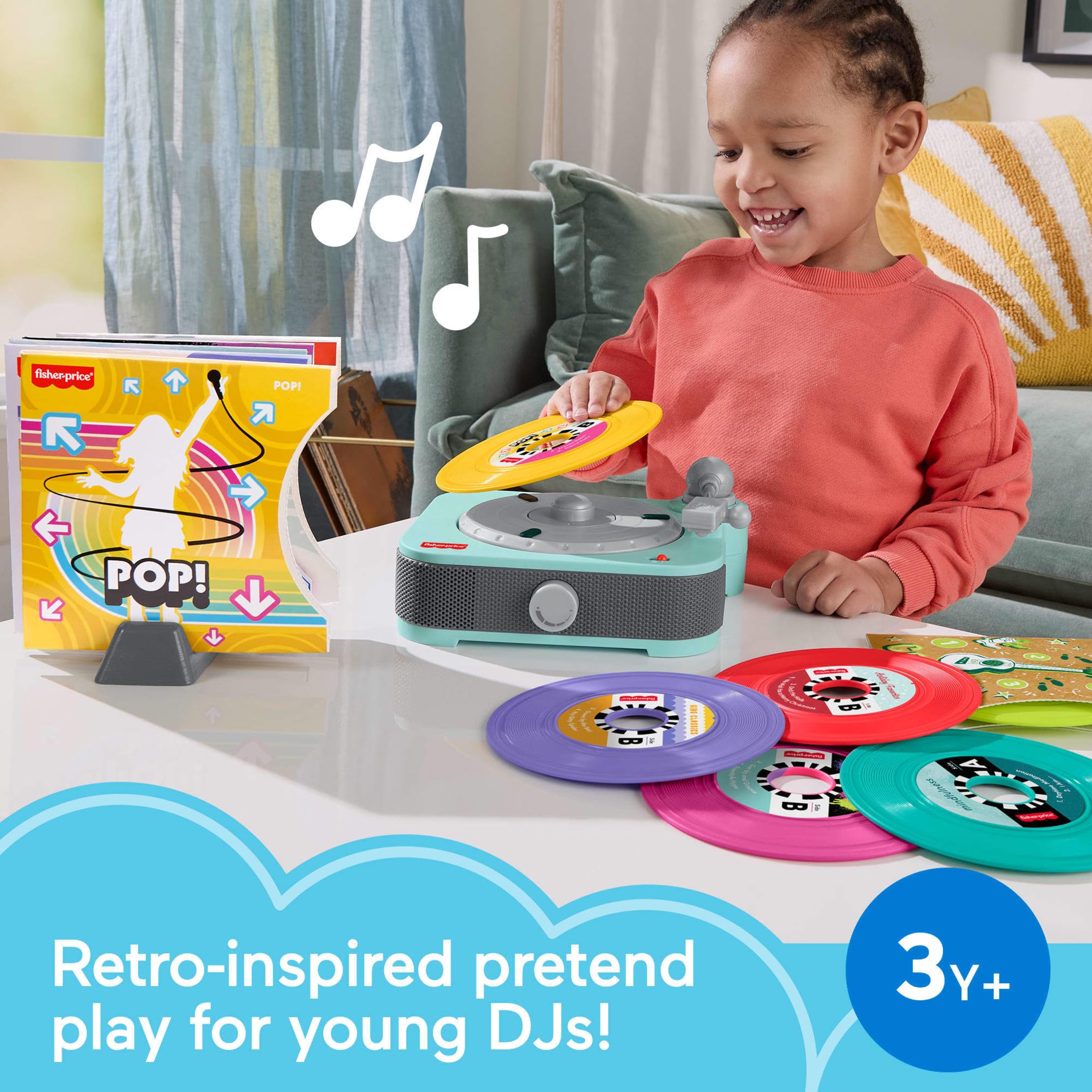 Fisher-Price Tourne-Disque Rockin' de Luxe avec 6 Albums pour Jeux préscolaires pour Enfants à partir de 3 Ans (exclusivité Amazon)