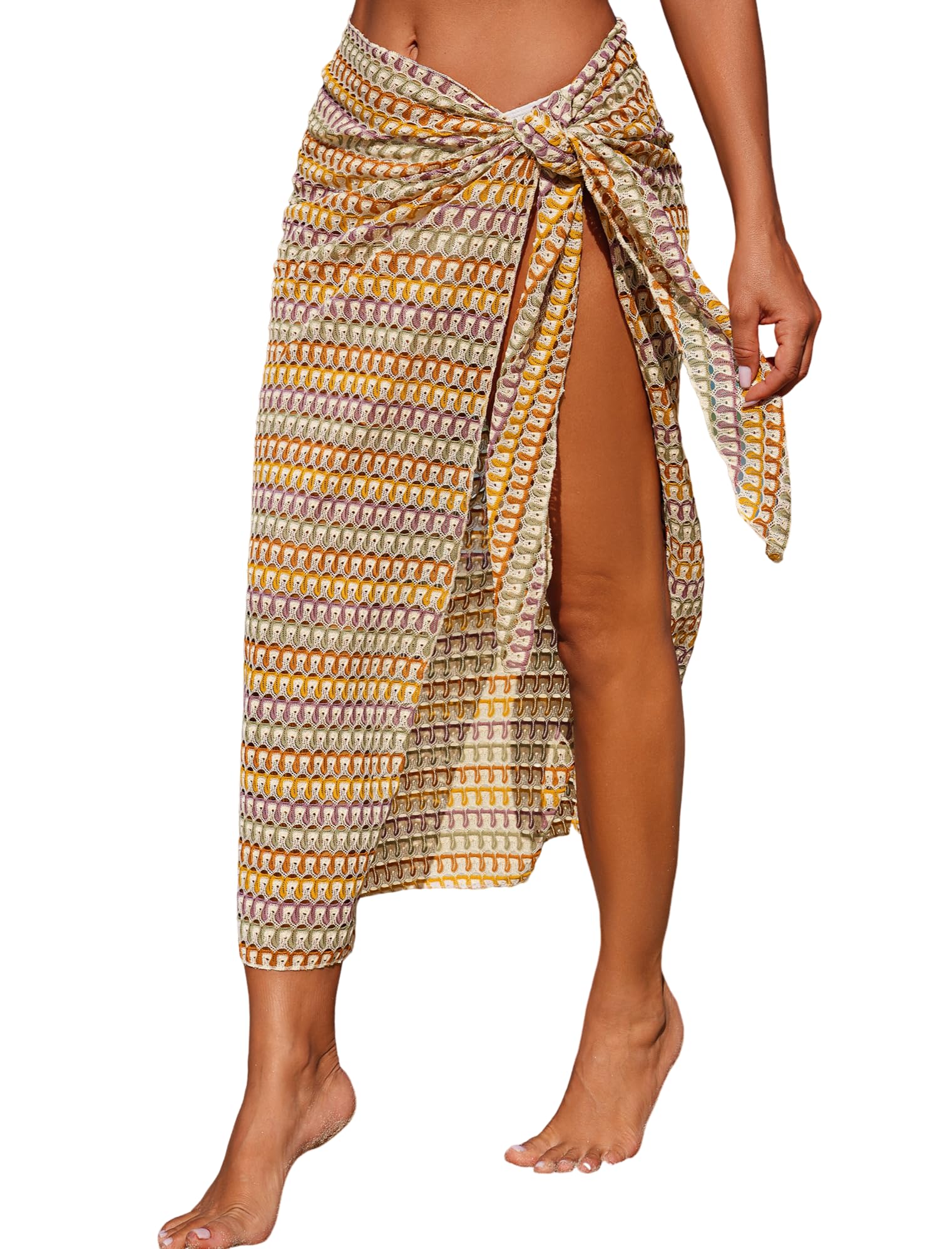ZAFUL Swimsuit Coverup for Women Crochet Beach Cover ups Sarong Wraps Tie Side Bathing Suit Cover Up Long