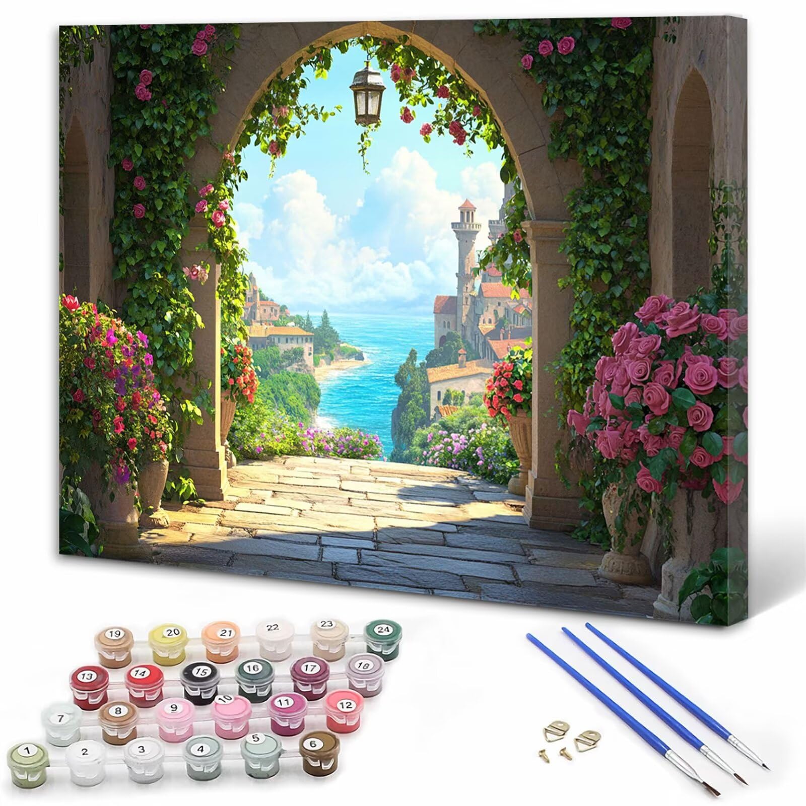 Dipingere con i Numeri Adulti Italia Dipingere con i Numeri Arco Paint by Numbers Hobby Creativi Adulti Fai Da Te Tela di Pittura a Olio Kit, Decorazioni Donna Regalo 60x80cm Senza Cornice Y3-303