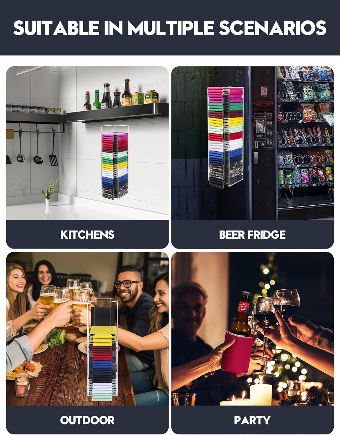 Magnetic Acrylic Can Cooler Holder, Beer Can Sleeves Storage, Wall Mounted Can Cooler Dispenser, Gifts for Beer Lovers