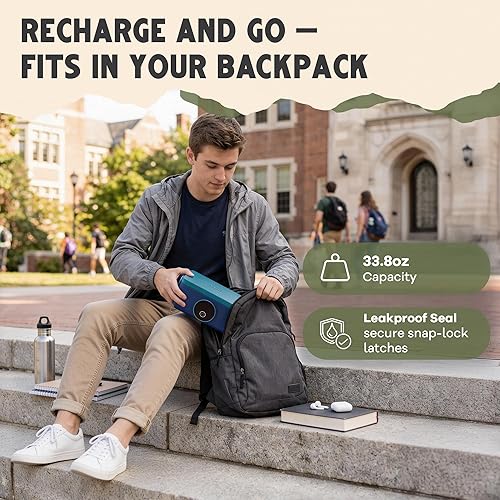 Miniatura 9 de Lonchera portátil con calefacción, 33.8 onzas, inalámbrica, eléctrica, calentada, con calefacción programada, calentador de alimentos portátil y