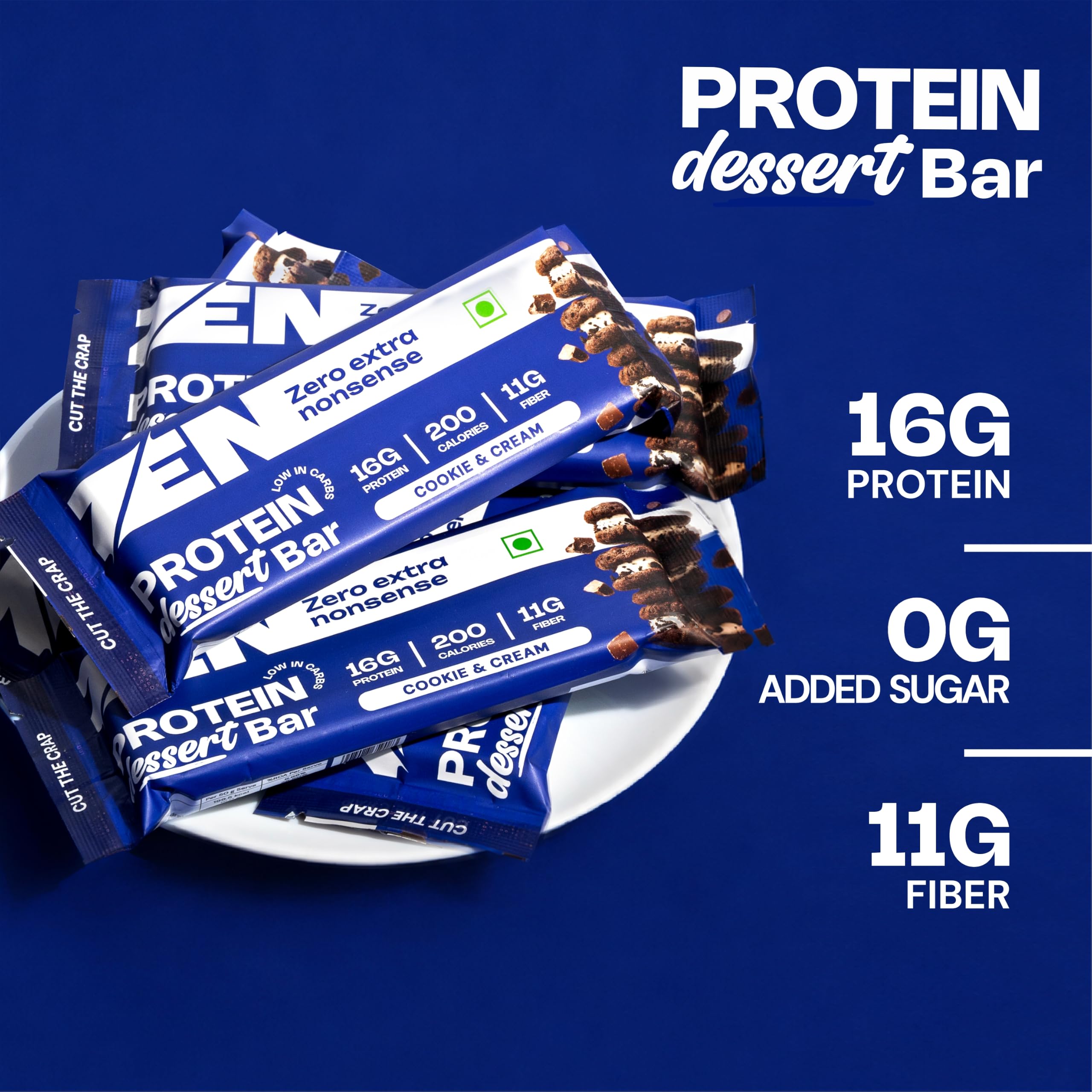 ZEN Protein + Fiber Dessert Bar Cookie & Cream Flavor, High Protein Snack Bar With 16G Protein, 11G Fiber, No Added Sugar, Low Carb Nutrition Bar for Fitness, Gym, Travel & Healthy Snacking (Pack of 6) — Amazon image 3