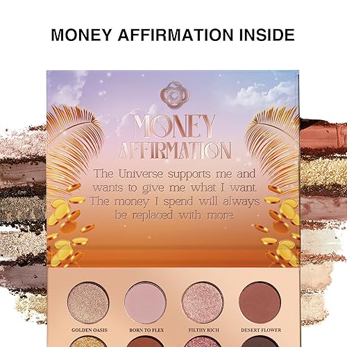 Miniatura 7 de SELESTIA BEAUTY Paleta de sombras de ojos de maquillaje, mantra de dinero, 12 tonos mezclables con acabados mate, satinado, brillante y brillante,