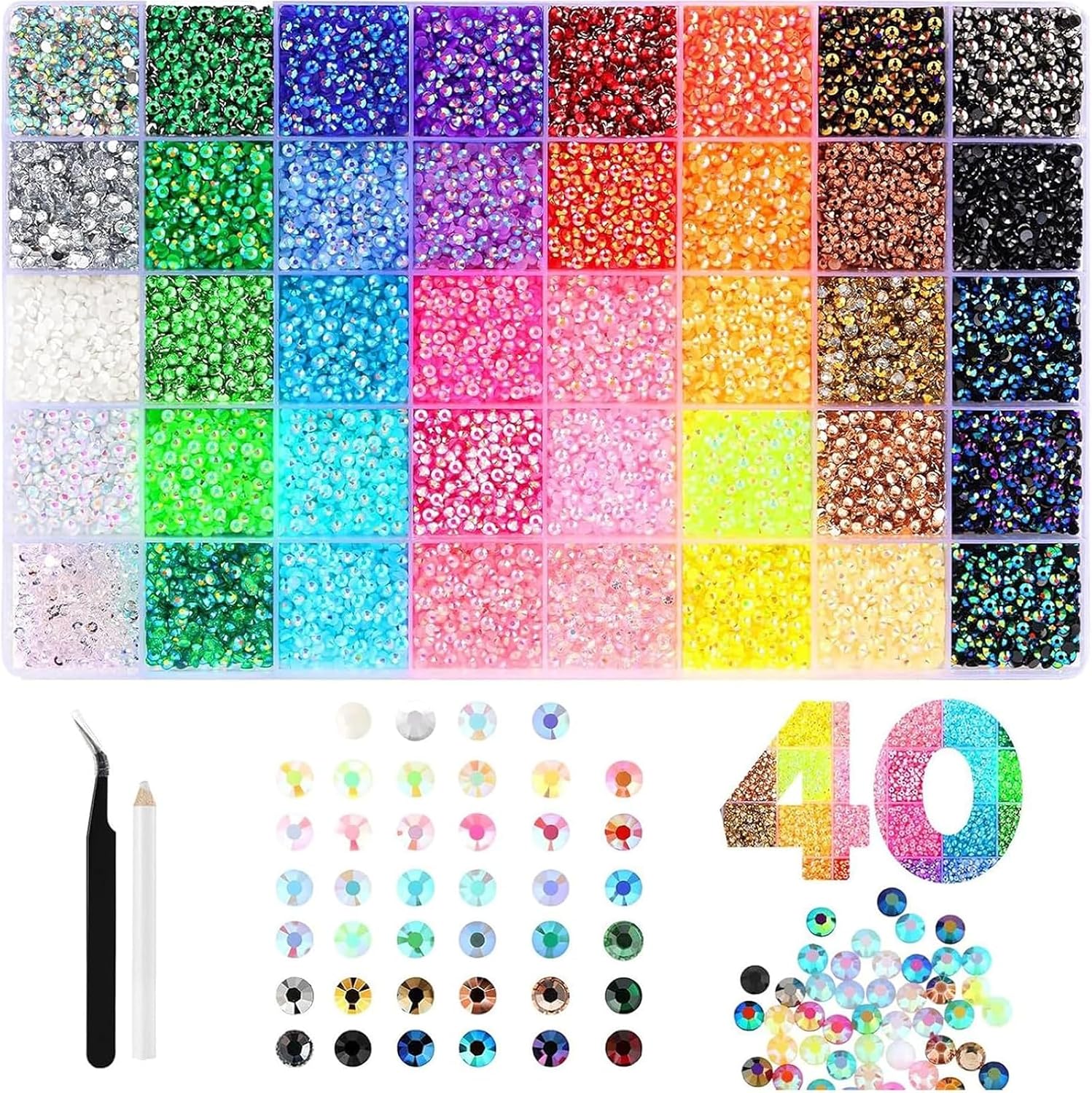 (-30%) 32000-Teiliges Bedazzler Kit, 40 Farben Harz Strasssteinen, 3mm Glitzersteine Bedazzling Kit, Buntes Flatback Rhinestones für Nageldesign, Gesichts-Make-Up, Bastelarbeiten