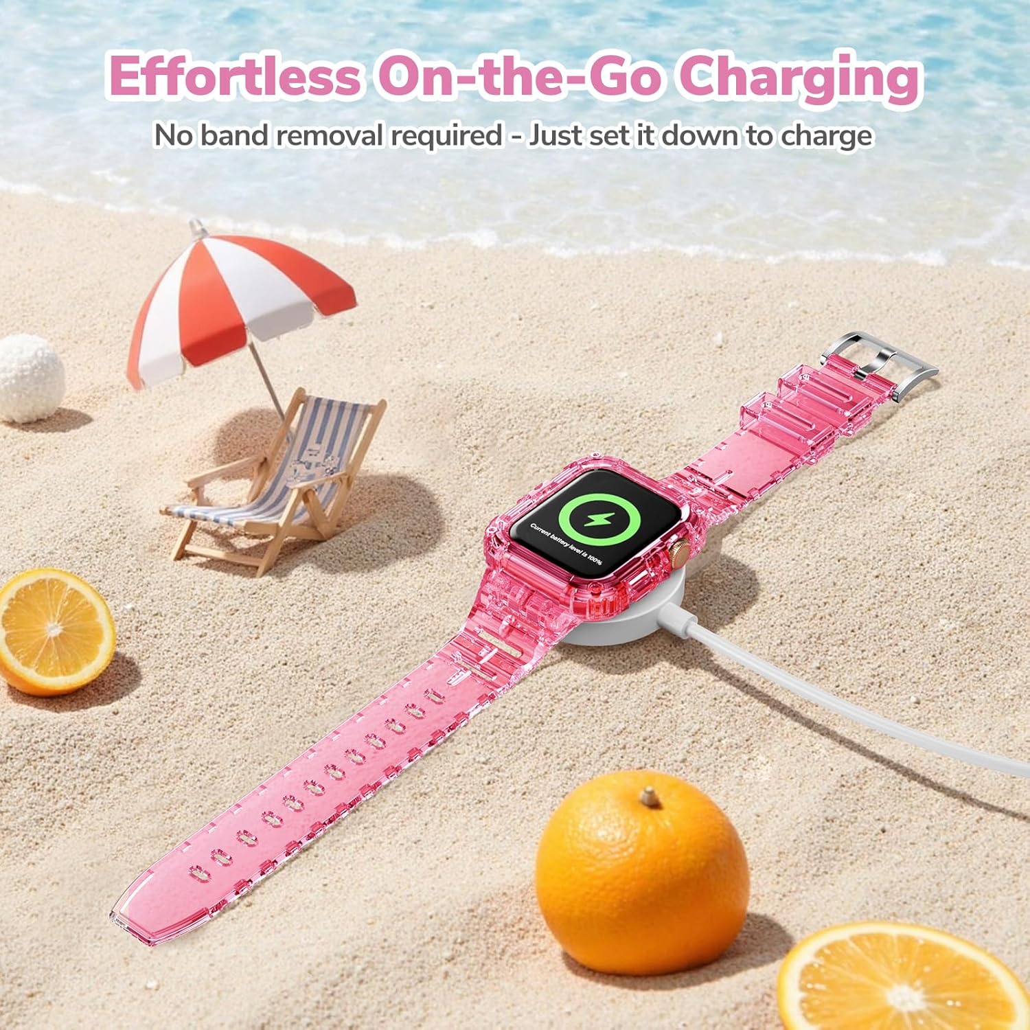 ANCOOL Compatible with Apple Watch Clear Band 41mm 40mm 38mm for Women Men, Crystal Bands with Bumper Case for iWatch Series 9 8 7 SE 6 5 4 3 2 1, Clear+Clear Red - Image 4