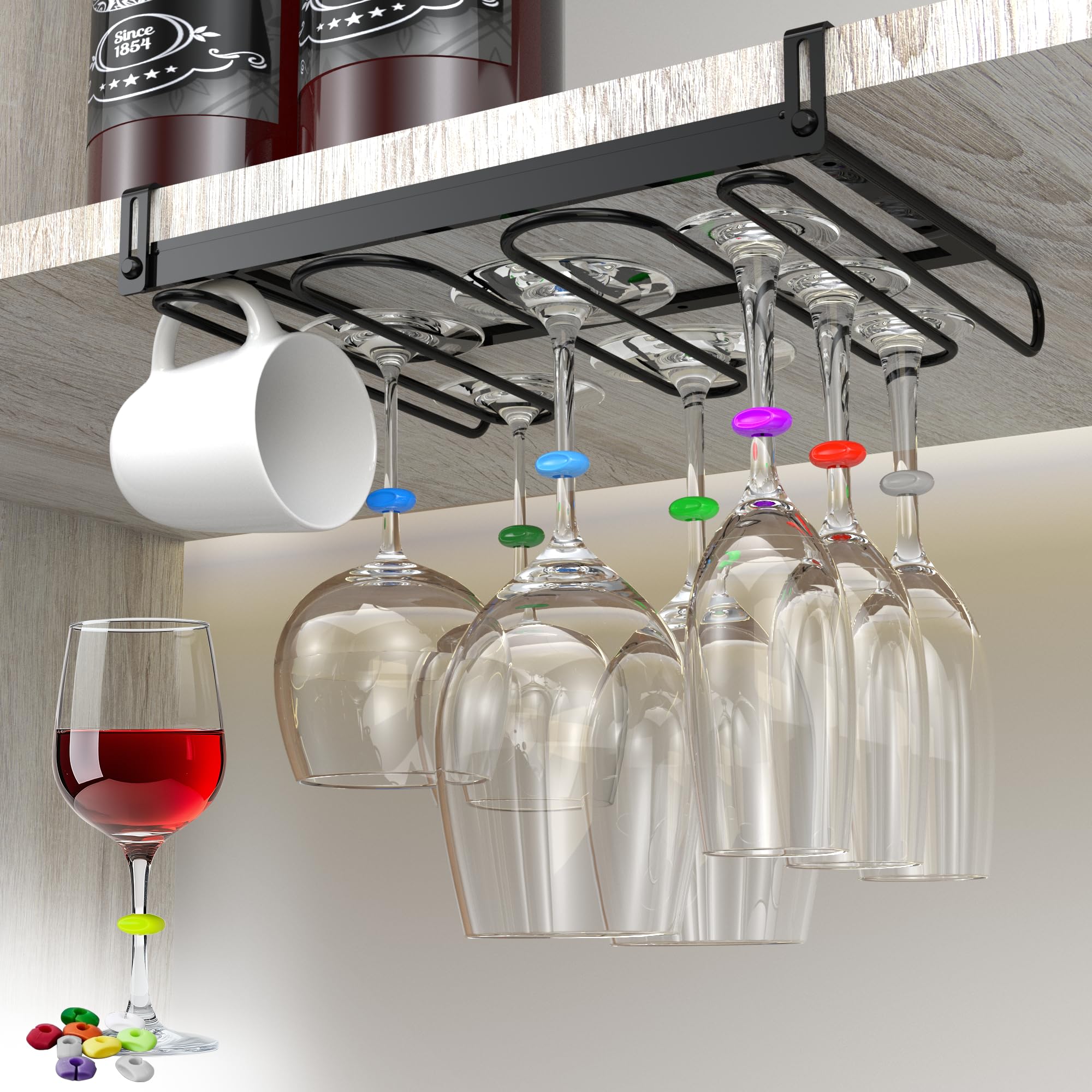 GodHub KitchenKlip® Wine Glass Rack | Hanging Under Cabinet Holder for Stemware Storage