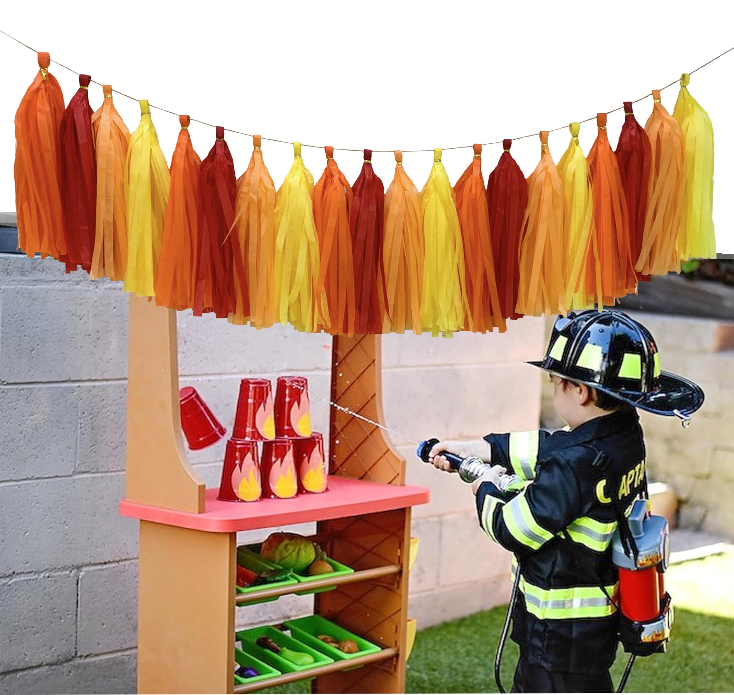 Guirnalda de borlas de papel de seda rojo, naranja y amarillo, pancarta de borla de papel para decoración de fiestas, paquete de 20