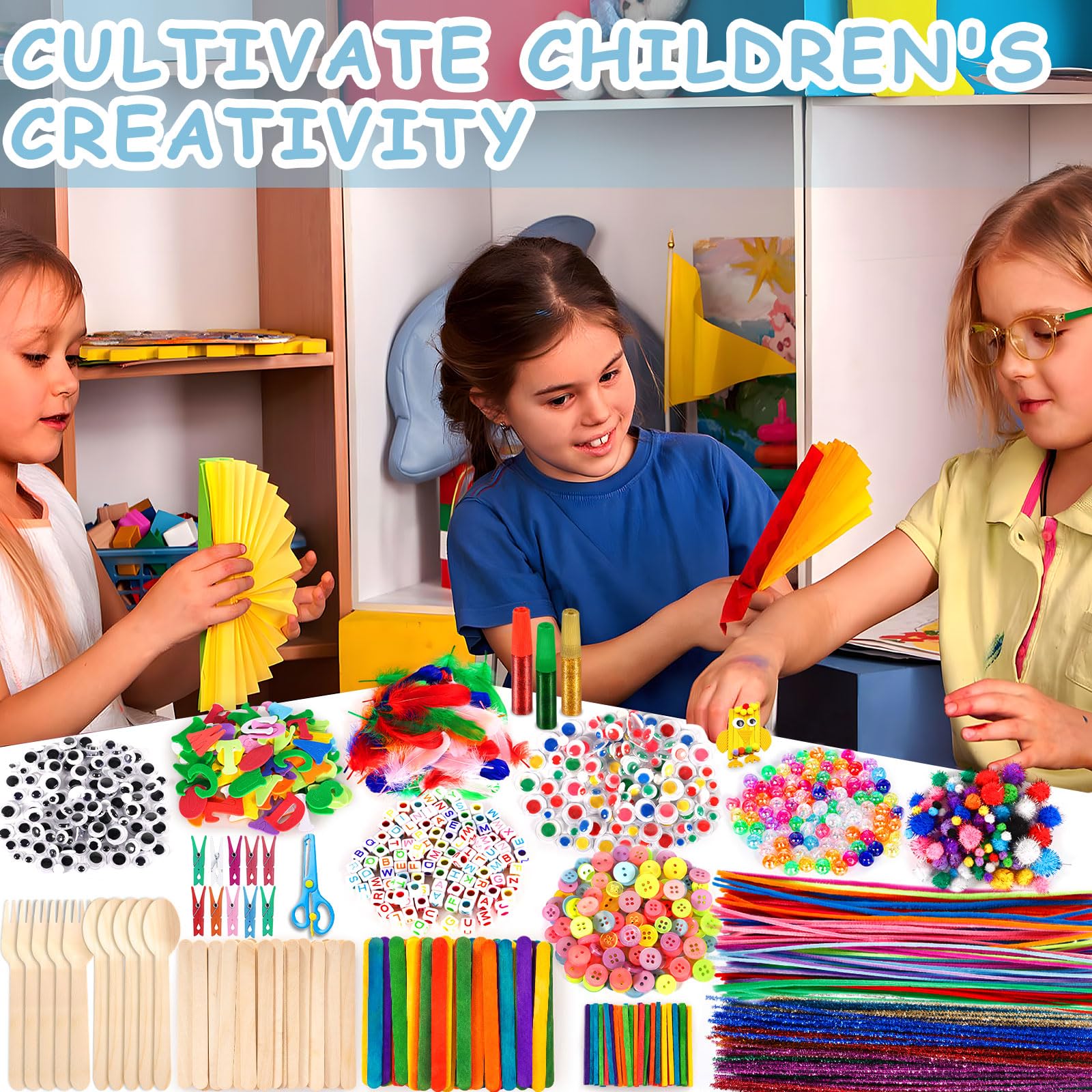 Purpledi 3300+ Pezzi Lavoretti Creativi, DIY Art Craft Set, Paillettes, Kids Mestiere Fai da Te Decorazioni Giocattoli, Giochi Creativi Bambini 3+Anni (A)