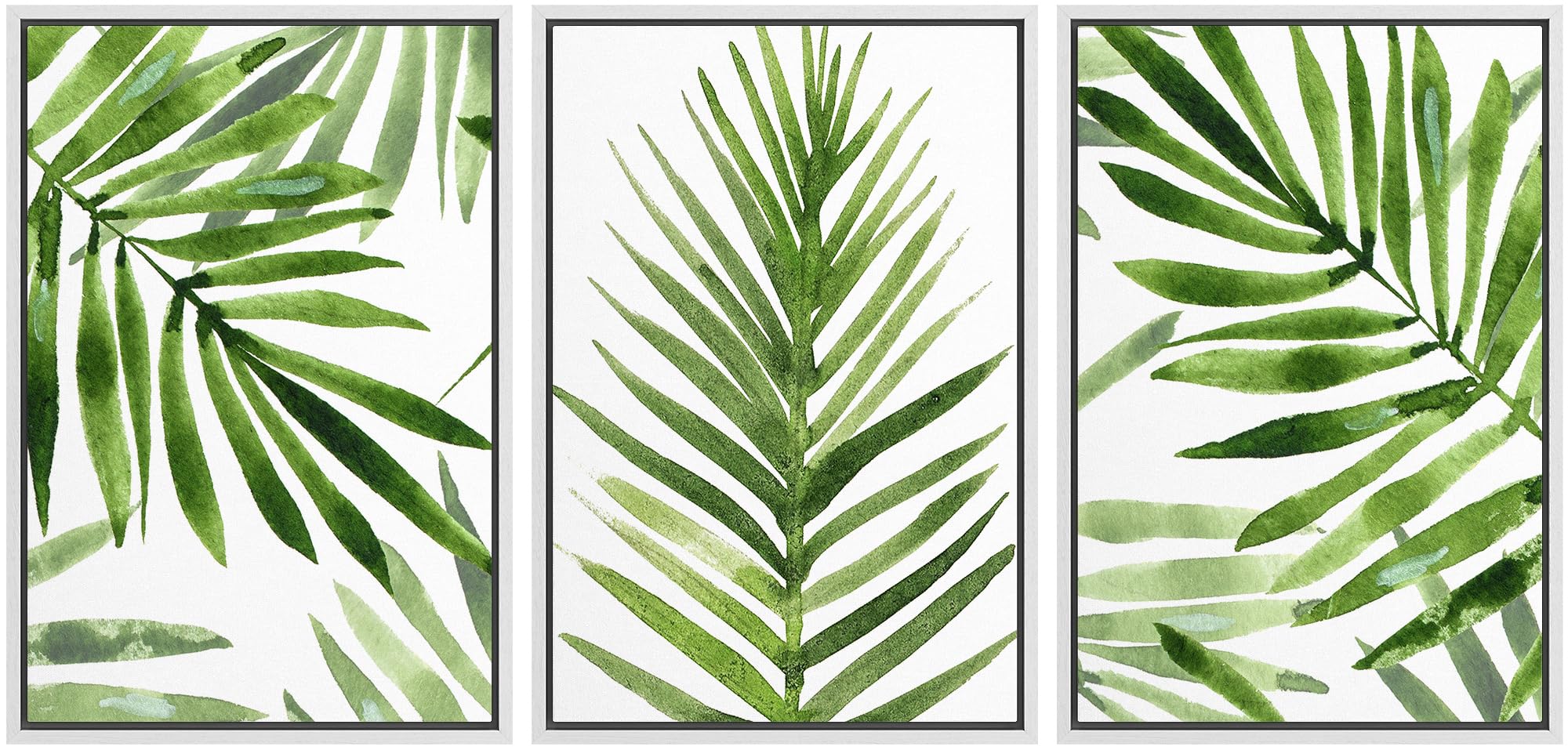 MUDECOR Framed Canvas Print Wall Art Green Tropical Palm Leaf Prints, Watercolor Botanical Art Prints, Large Modern Wall Art, Minimalist Decor for