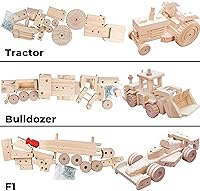 Vista 4 de Kraftic Kit de construcción de carpintería para niños, con 3 proyectos educativos de juguete de kit de modelo de madera de construcción