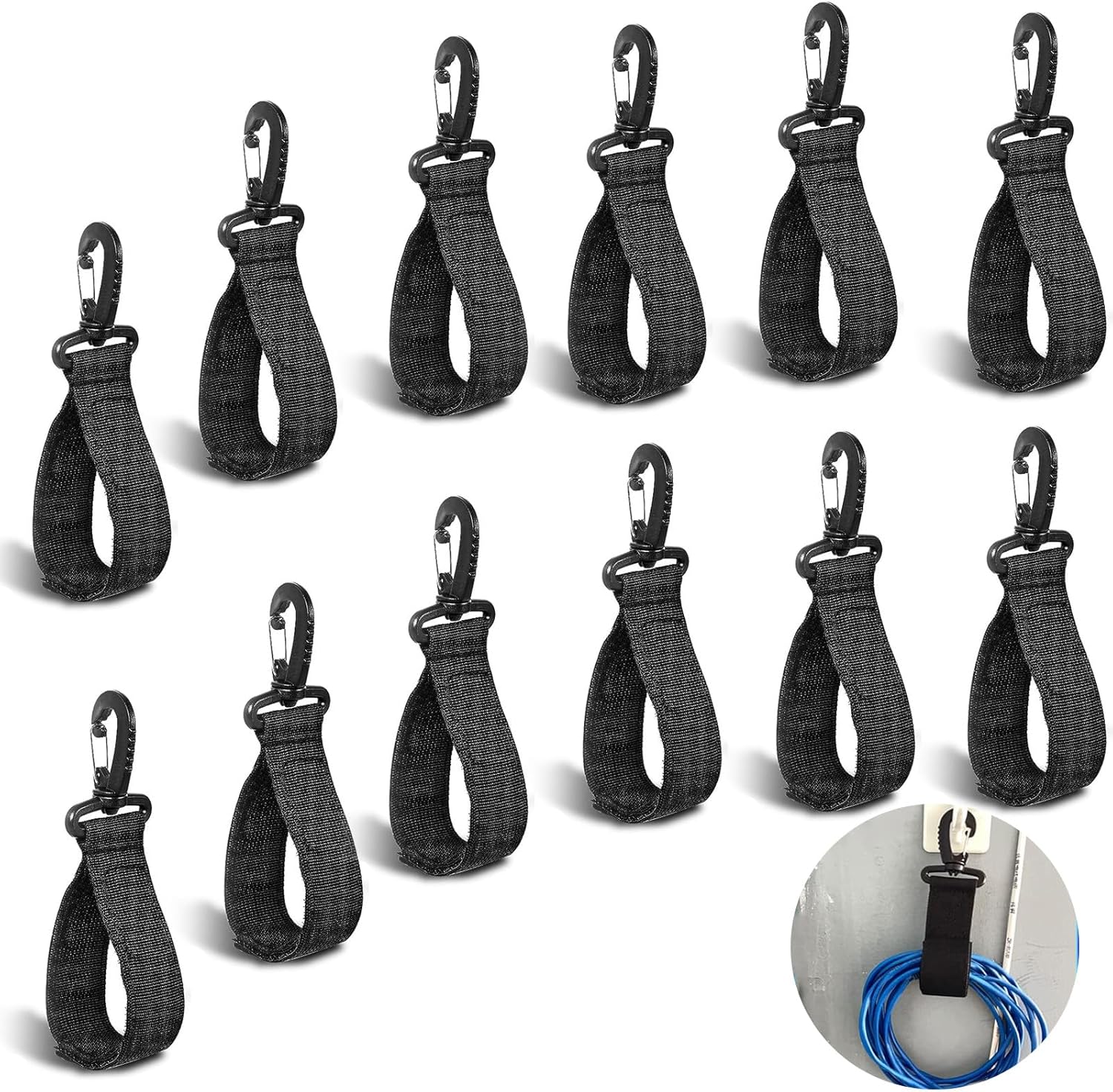 Eowppue 12Pack Velcro Storage Straps with Carabiners Versatile Cable