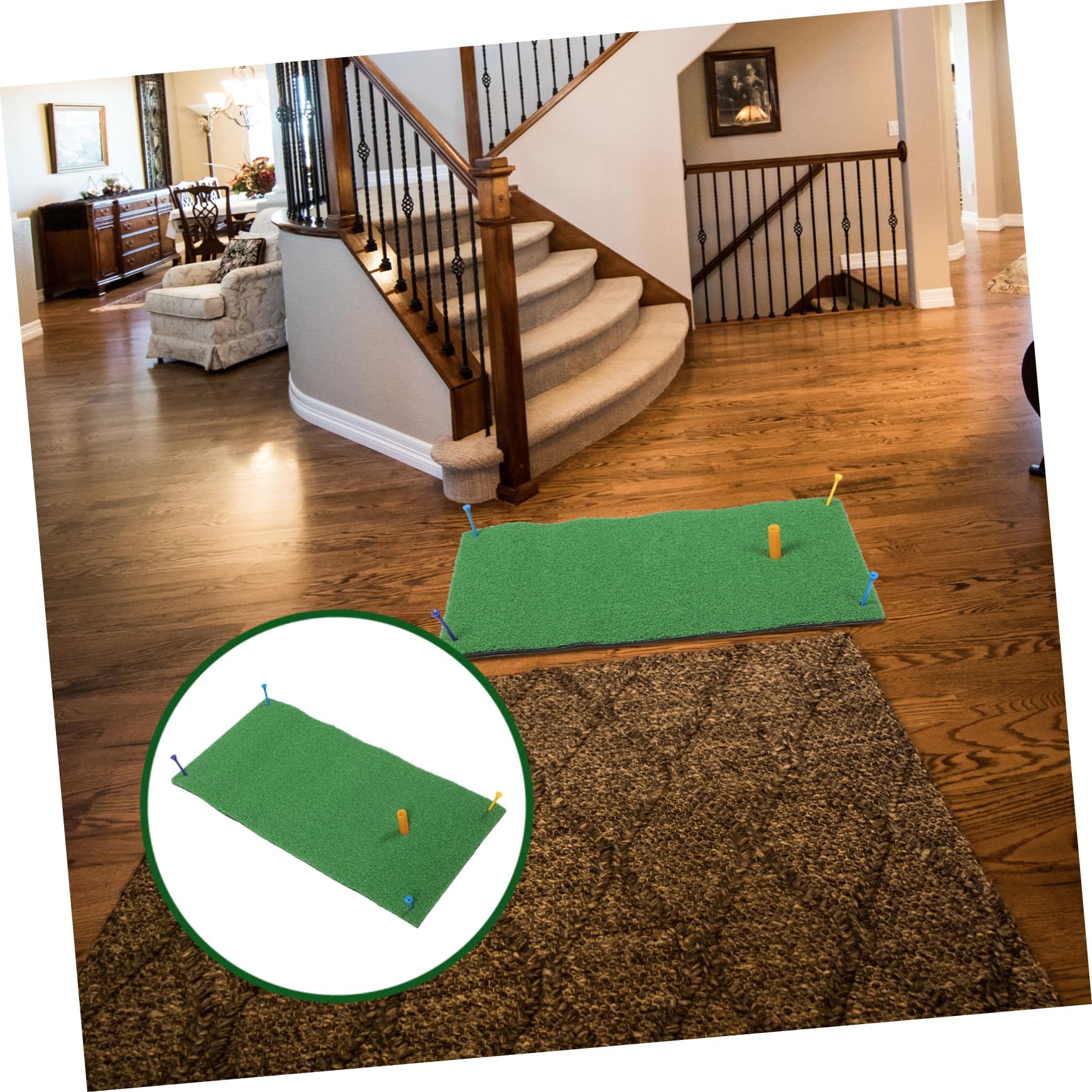FOYTOKI Golf Turf Swing Mat Set Mini Portable Golf Practice Pad 30x60cm for Beginners Professionals Sturdy Pp Straw Material