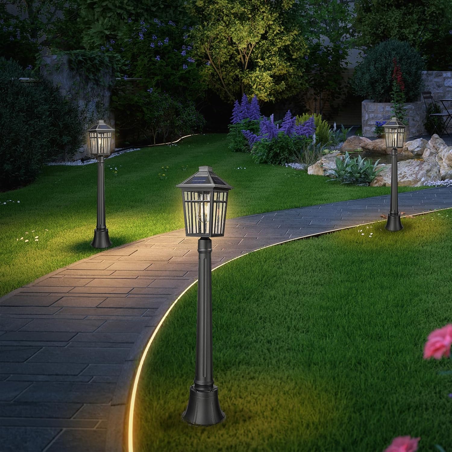 Darkaway 41inch Solar Post Lights Outdoor Light Fixture, Dusk to Dawn Aluminum Lamp with Remote and Pole Mount Base, Solar Lamp Fence Deck Post Lighting for Garden Patio Pathway