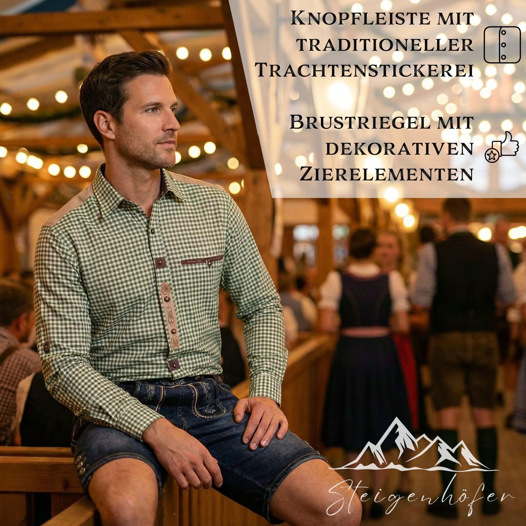 Steigenhöfer Manufaktur Trachtenhemd Herren Langarm - Leopold - Mit Trachten und Jeans kombinierbar - Traditionelles Herren Hemd mit Kentkragen - Ideal für Dein Oktoberfest Herren Outfit