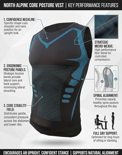 North Alpine Compression Shirt - Men NorthPower lonic Compression Vest for Posture Support and Chest Slimming - 5