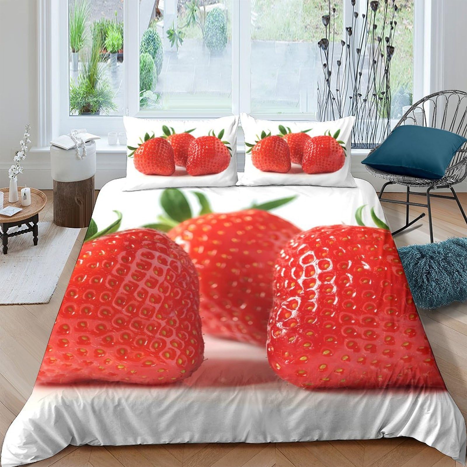 Ctjqhvkz Style-8 3D Printed Strawberry Fitted Sheet Microfiber Soft Red Fruit Bed Cover For Bedroom Guest Room Mattress Protection Decor Single（135X200cm）