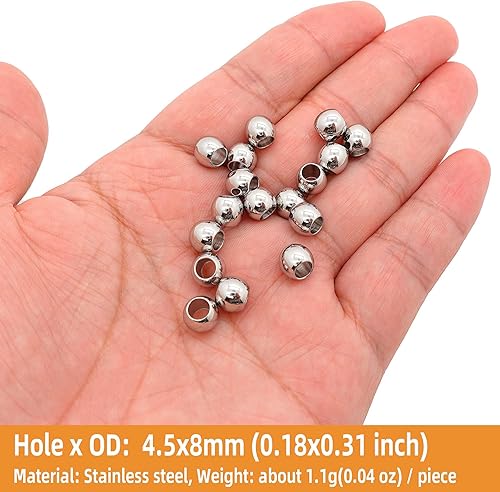 Miniatura 6 de 150 cuentas espaciadoras de acero inoxidable, cuentas redondas de metal pulido para manualidades, para hacer pulseras, collares, aretes, joyas