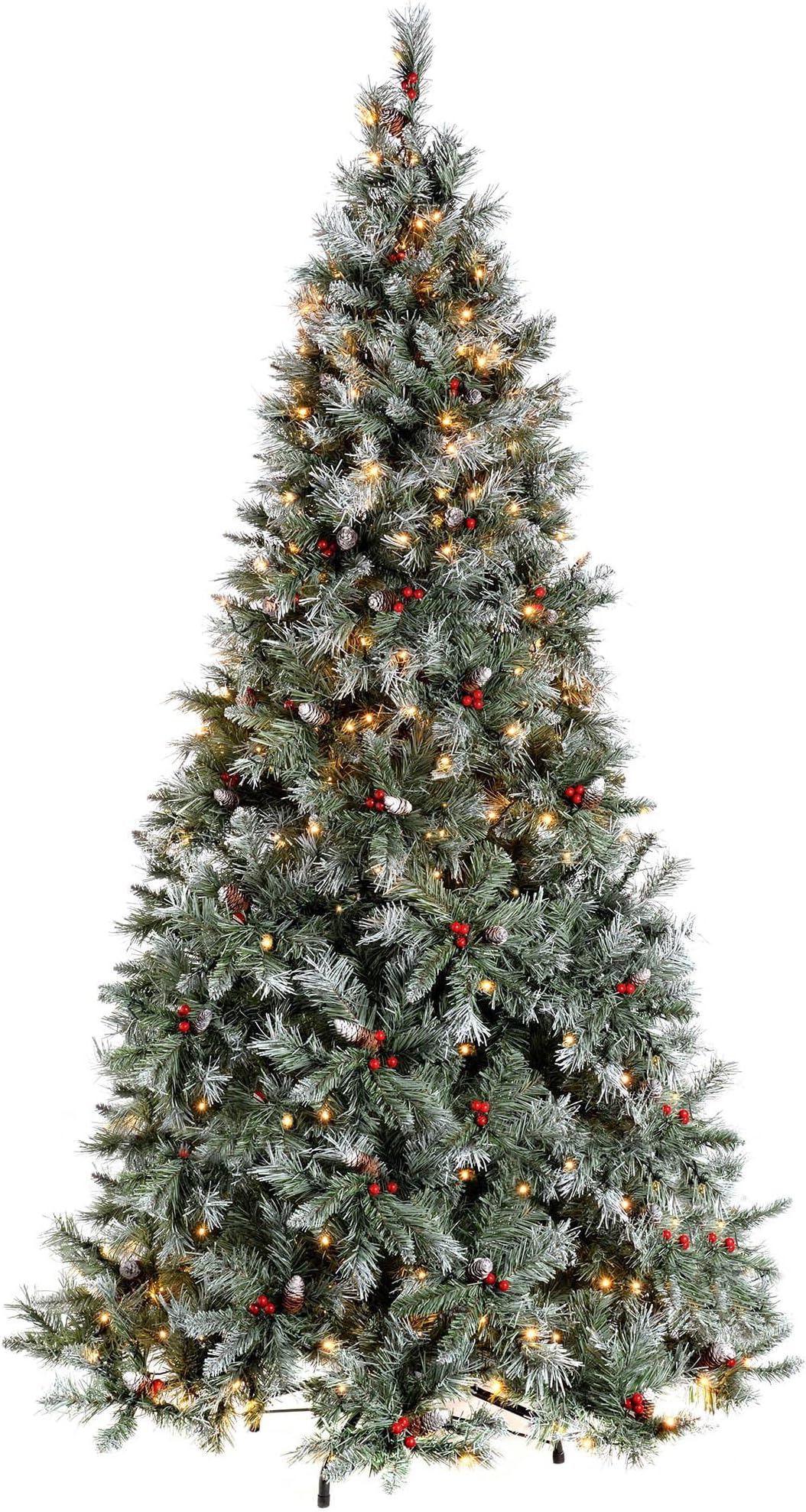 WeRChristmas 5 ft Pre-Lit Scandinavian Blue Spruce Pine Cone and Berry Christmas Tree with 200 Warm White LED Lights/ 8 Setting Controller/ Easy Build Hinged Branches
