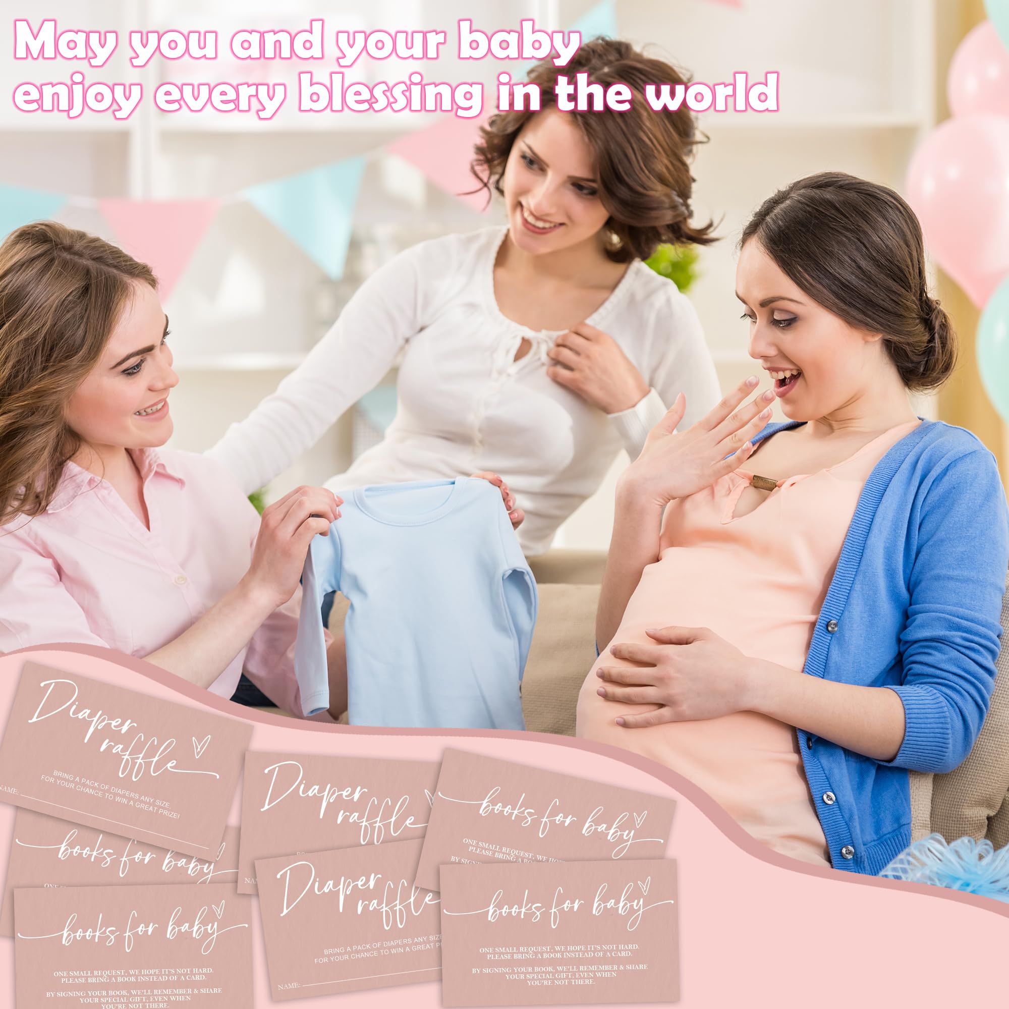 Bilety na pieluchy i kartki z prośbą o książkę na baby shower - zestaw 50 różowych minimalistycznych kart do gry (5 x 8 cm) - materiały zaproszenia dla dzieci dla chłopców i dziewcząt - dekoracje