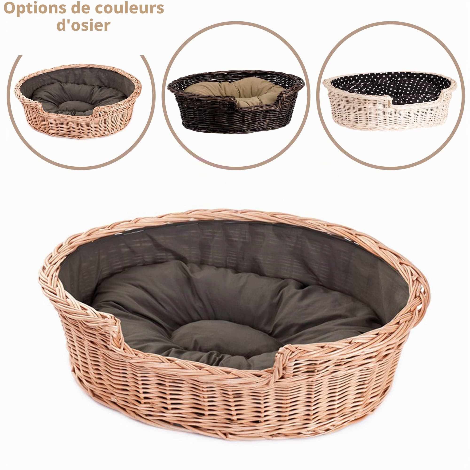 e-wicker24 Corbeille,Panier,Niche,Coussin Ovale pour Chien, doublée avec Coussin Maron (L)