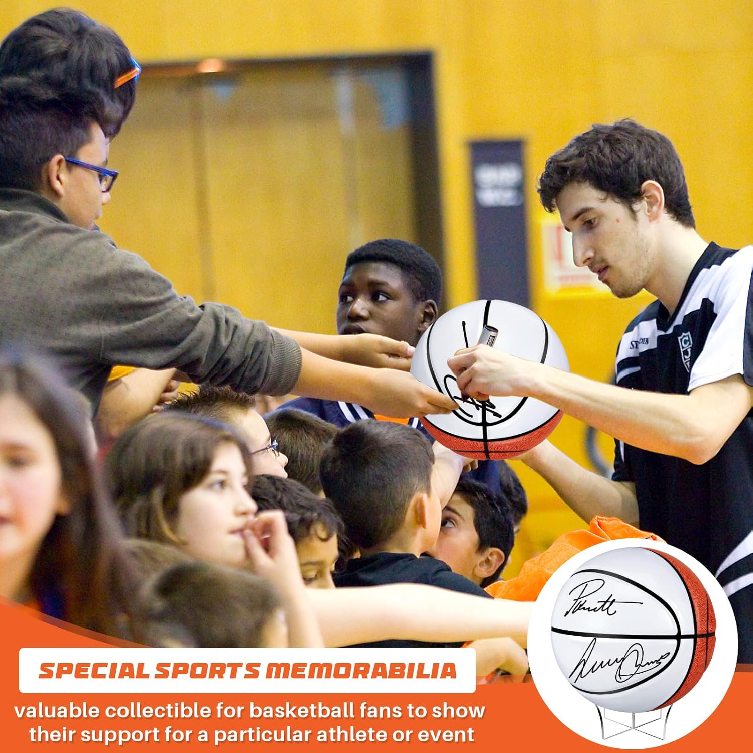 Hiboom Autograph Basketball with Acrylic Ball Stand, Signing Autograph Blank Panel Signature Official Ball for School College Coach Graduation Basketball Senior Night Gift