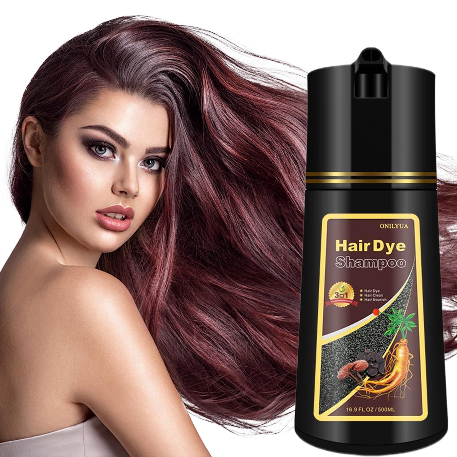 FvquhvoInstant Cherry Brown Hair Color Shampoo, 3 in 1, Works in Minutes, Easy to Use, Natural, 16.9 Fl Oz