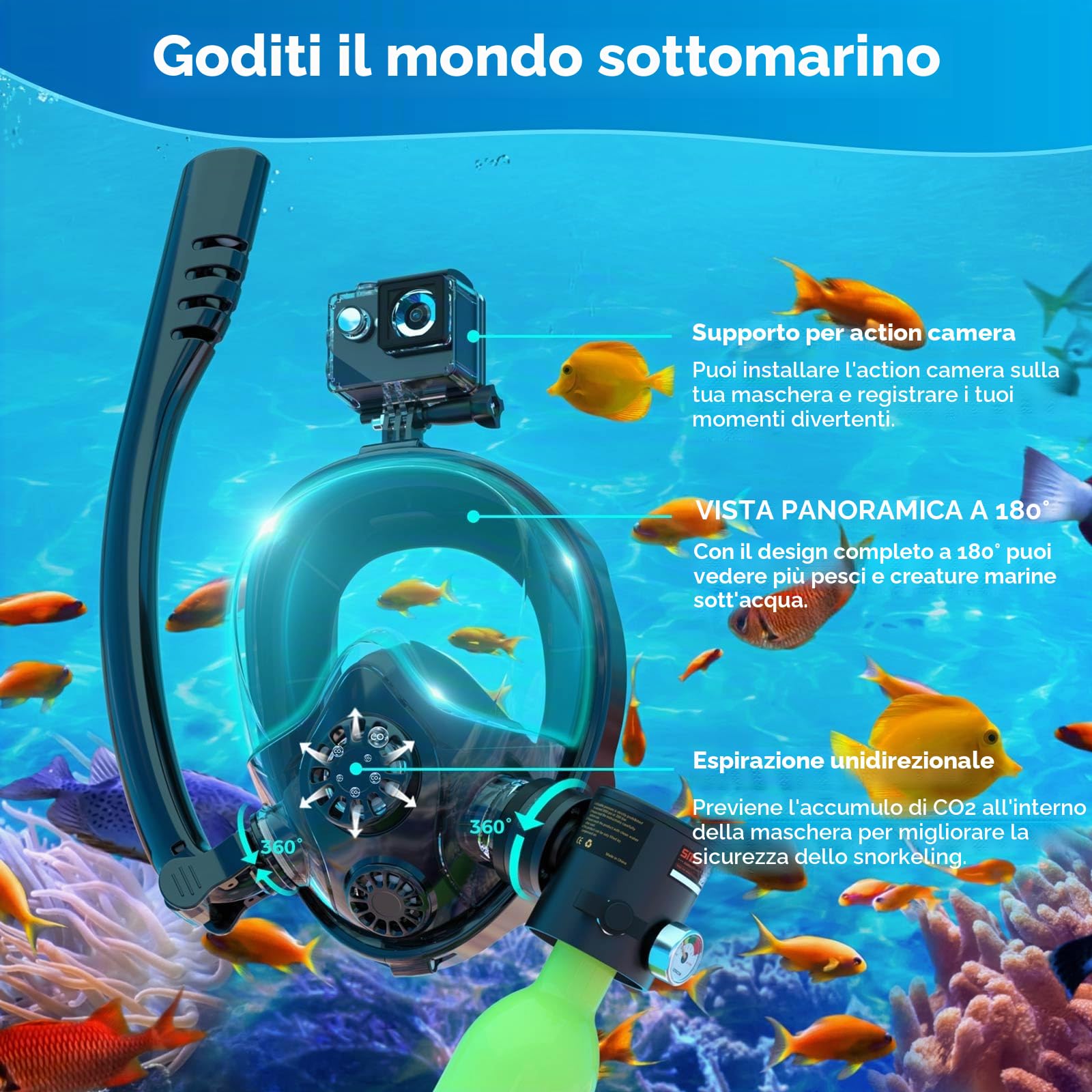 SMACO Mini Bombola Sub con Maschera Subacquea 0,5L Bombola Subacquea con Maschera da Snorkeling Piccola Mini Scuba Tank Portatile Bombole Aria Sub Bombola Immersioni con Compressore S300