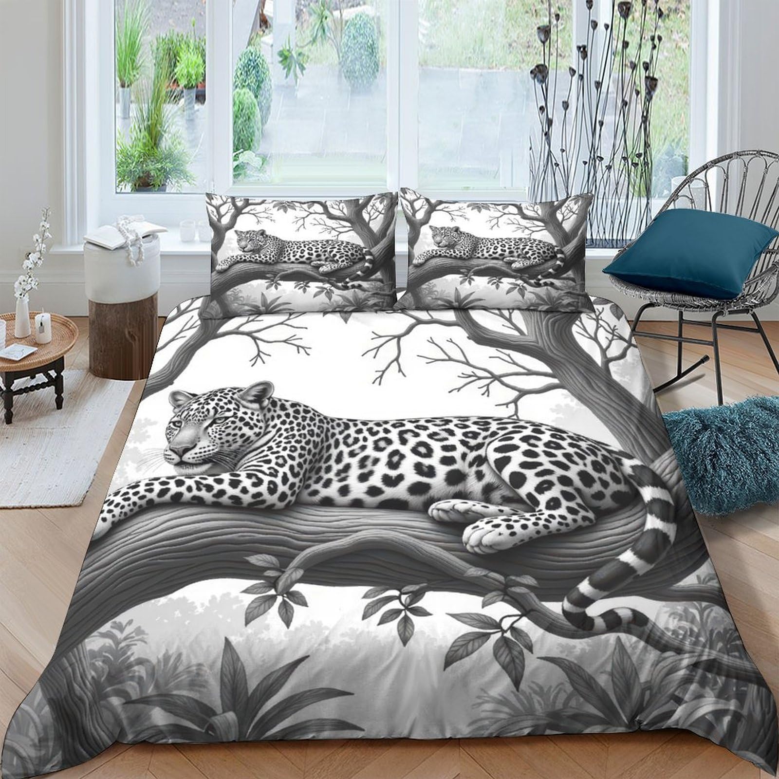 Ctjqhvkz Style-7 3D Printed Jungle Leopard Fitted Sheet Microfiber Soft Breathable Black White Forest Mattress Cover Bedroom Decor Single（135X200cm）