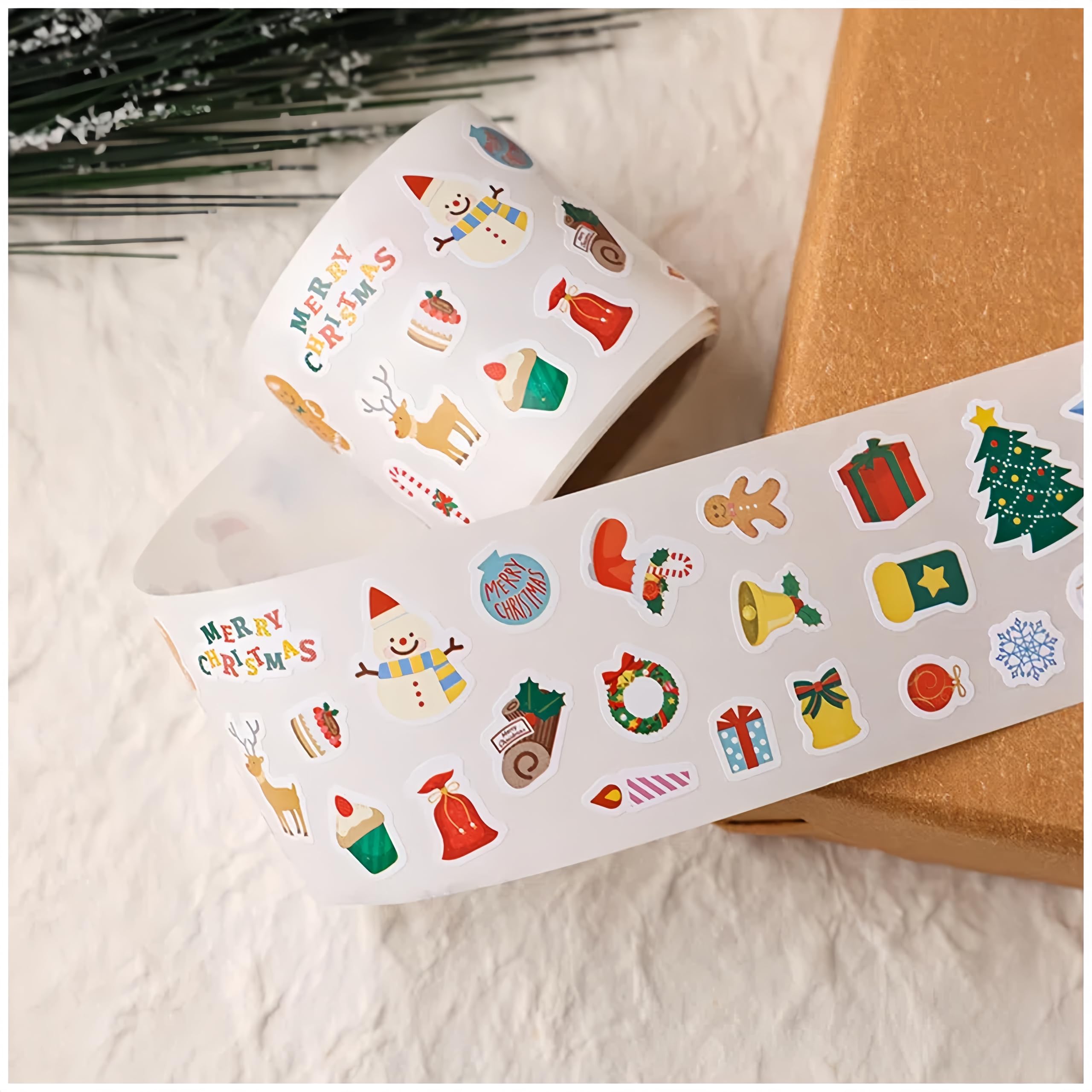 300PCS Christmas Stickers Roll - 30 Designs Assorted Xmas Stickers, Festive Self-Adhesive Round Labels for Envelopes, Cards, Gift Wrapping, Sealing, Holiday,Xmas Tree New Year Party Decorations