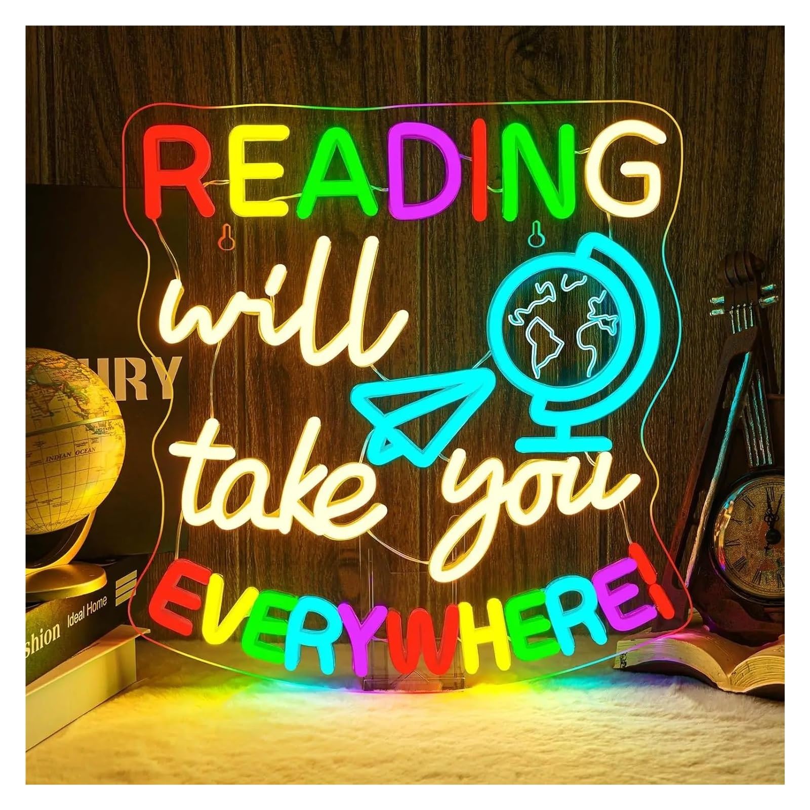 LEMST Signs Lamp Reading Will Take You Everywhere Neon Sign LED Light for Classroom Study Room Library Party Bedroom Decor Illuminated 50cmx48.5cm