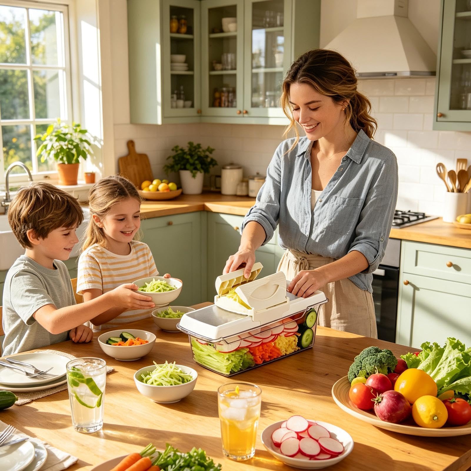 Rebanador de Verduras Picador Manual y Ajustable en Acero Inoxidable