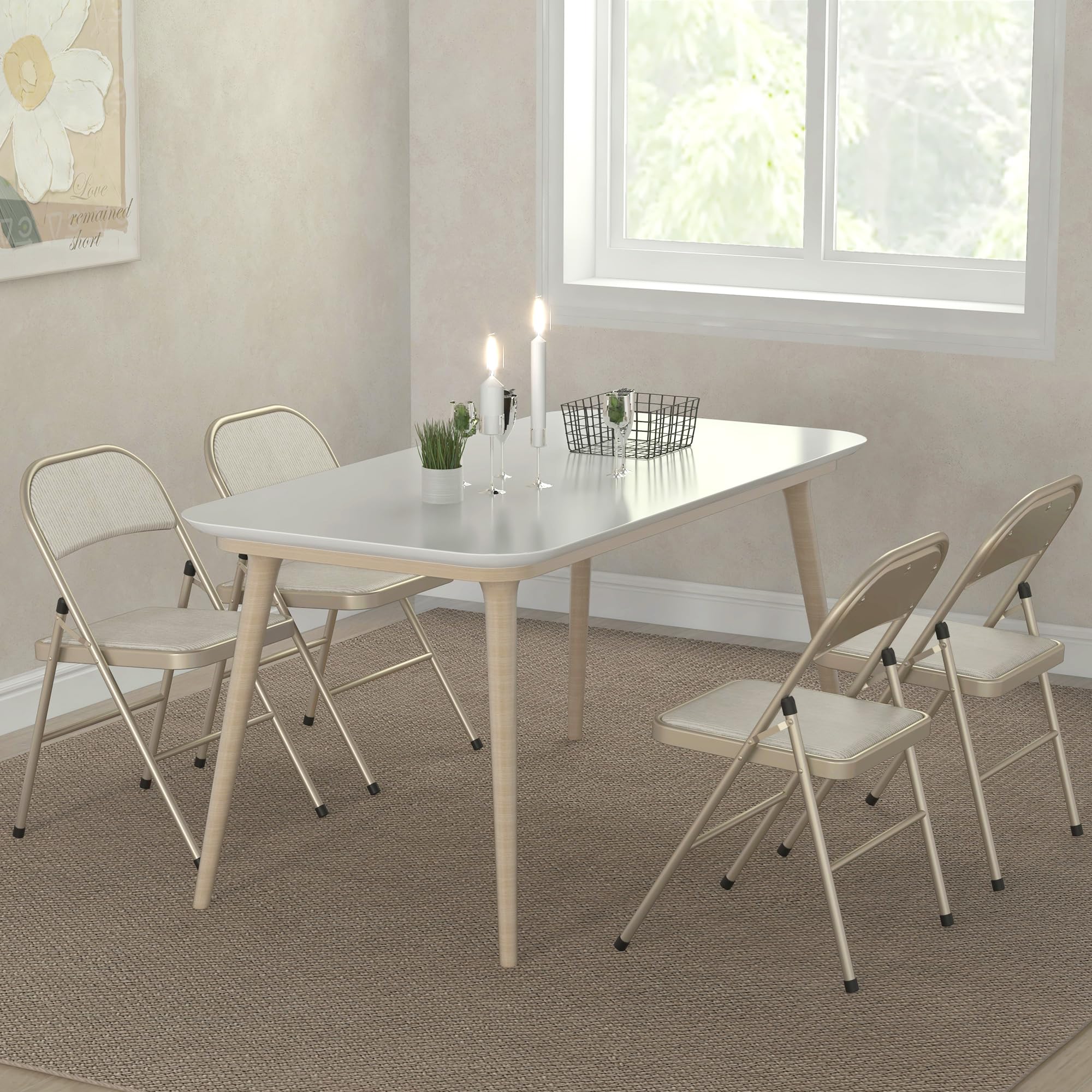 HOMCOM Lot de 4 chaises Pliantes chaises de Salle à Manger Portables Chaise Pliable d'intérieur avec Coussin en Lin et Cadre en Acier 45 x 46 x 78 cm Beige