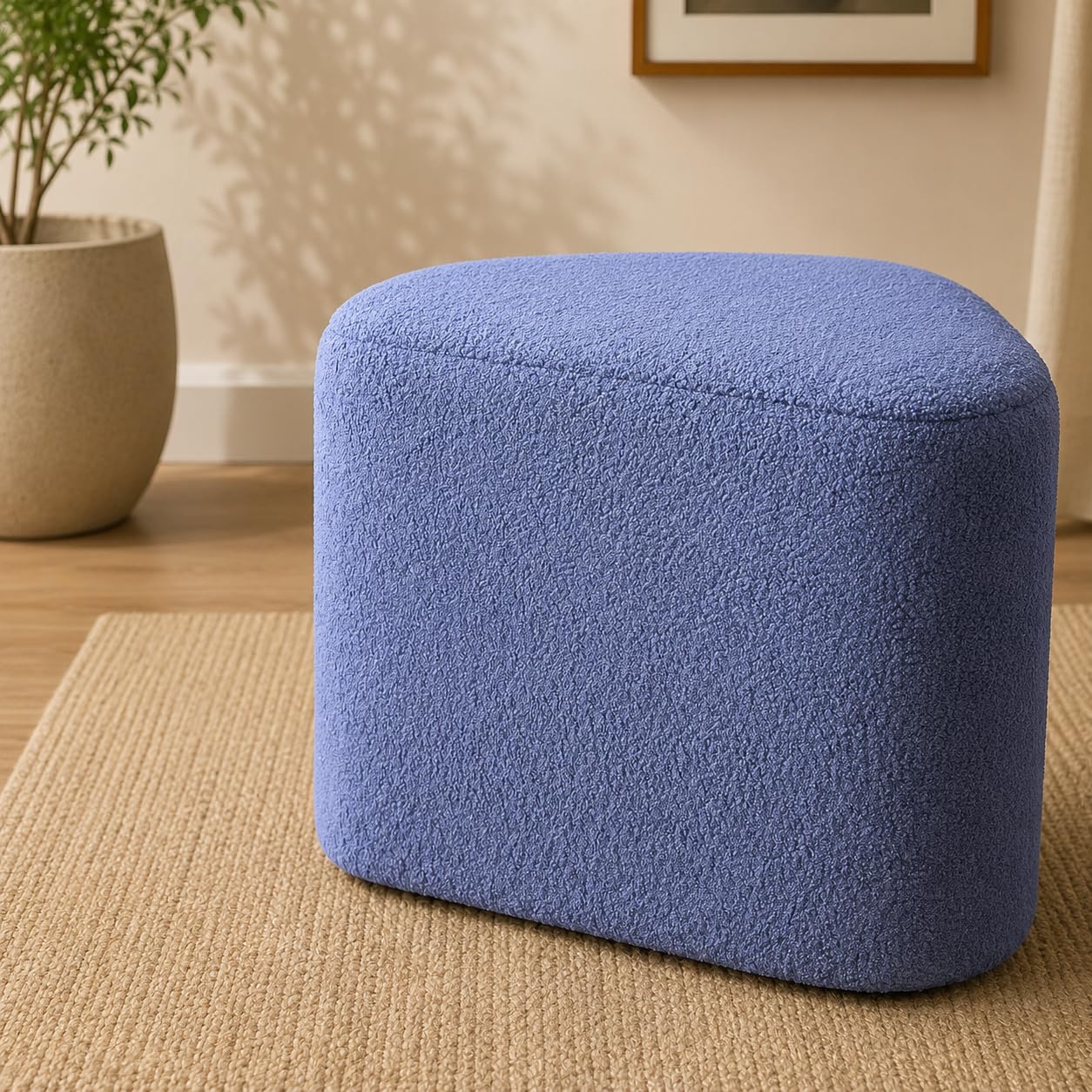 Modern Round Pouf Ottoman Stool for Living Room | Upholstered Footrest Pouffe with Faux Leather Handle | Designer Accent Seating for Bedroom & Lounge-image-22